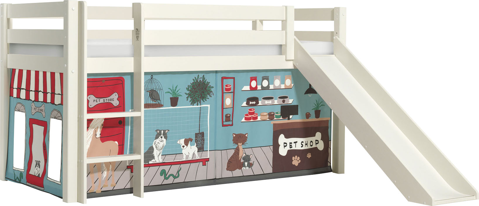 Thumbnail - Vipack Spielbett "Pino, Kiefer massiv, mit Rolllattenrost u. Textil-Set, Made in Europe", (B/H/T ca. 210x114x218cm, mit ...