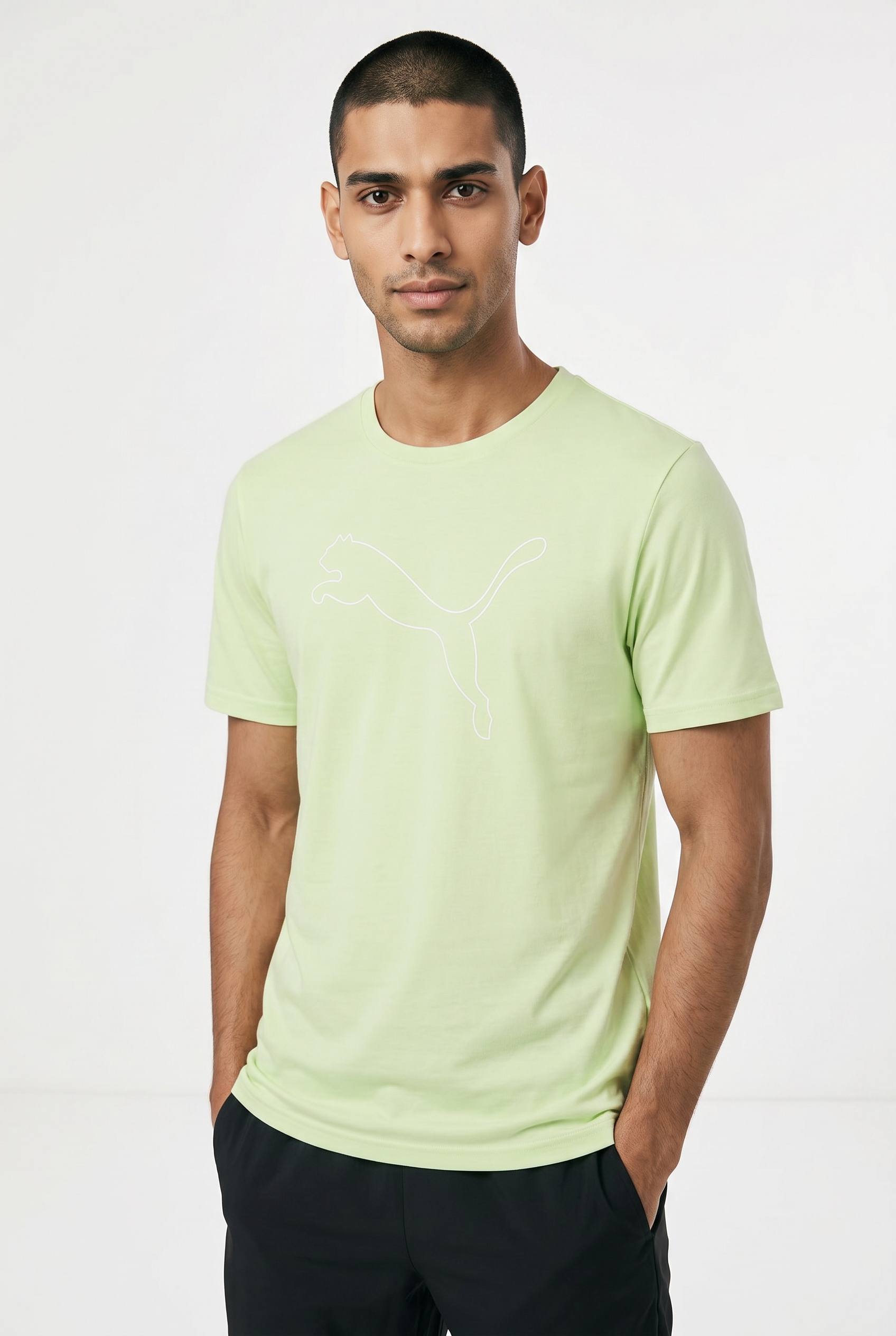 PUMA Trainingsshirt "M TAD ESSENTIAL HEATHER CAT TEE (CF LARGE CAT)" mit Rundhalsausschnitt, mit Kurzarm, für sportliche Aktivitäten