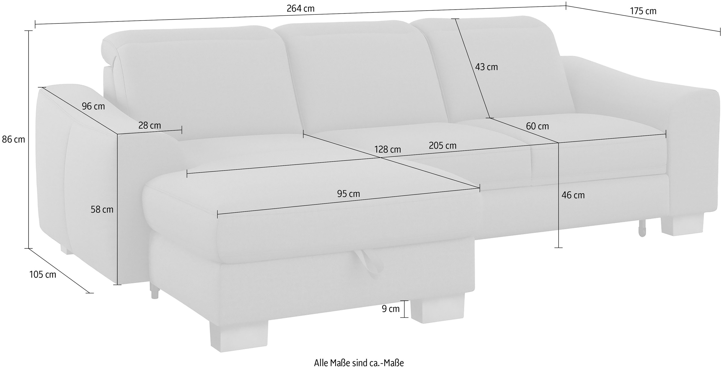 sit&more Ecksofa »Dundee L-Form«, mit Federkern und Edelstahlfüßen, wahlweise mit Kopfteilverstellung