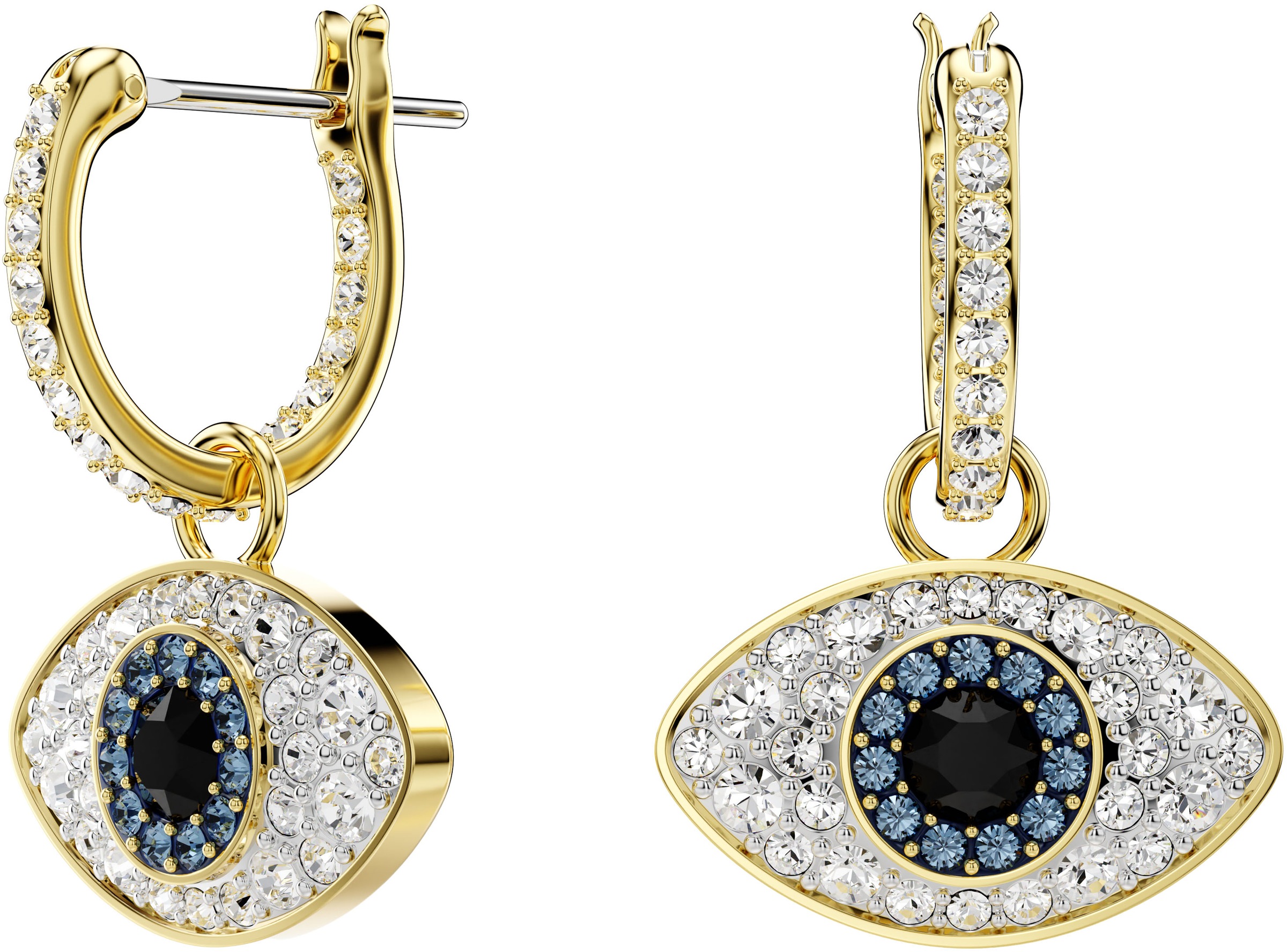 Paar Creolen SWAROVSKI "Symbolica Böser Blick magisches Auge", blau (gelbgoldfarben, metallfarben, blau, schwarz, kristallweiß, blau, schwarz, kristallweiß), Ohrringe, Damen, Metall, mit Swarovski Kristall, Einhänger abnehmbar 2