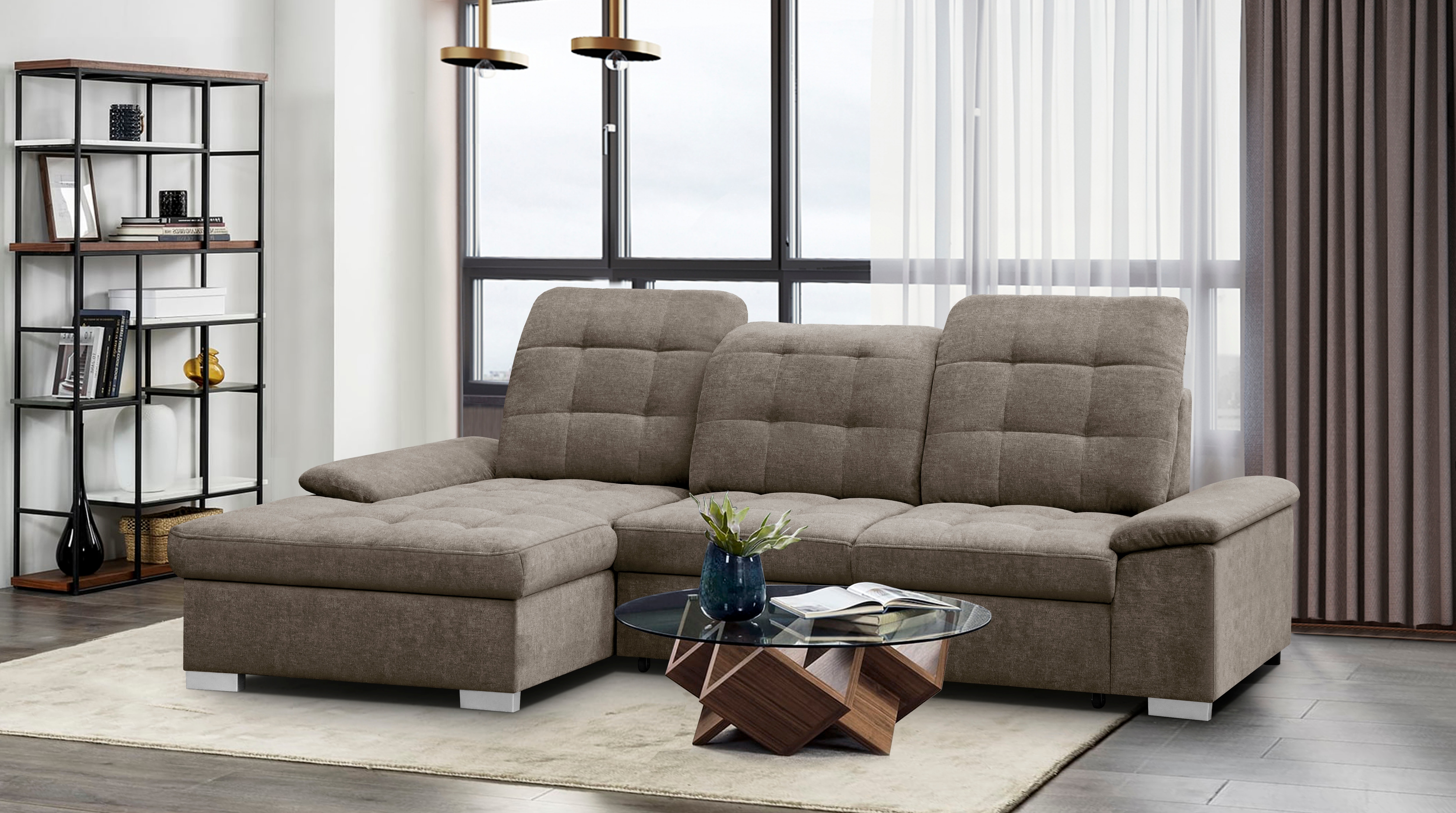 WERK2 Ecksofa "Carmen 264 cm breit L-Form Sofa Schlaffunktion Kopfstützen verstellbar" Schlafcouch mit Bettkasten, Eckcouch wahlw. mit Sitztiefenverstellung