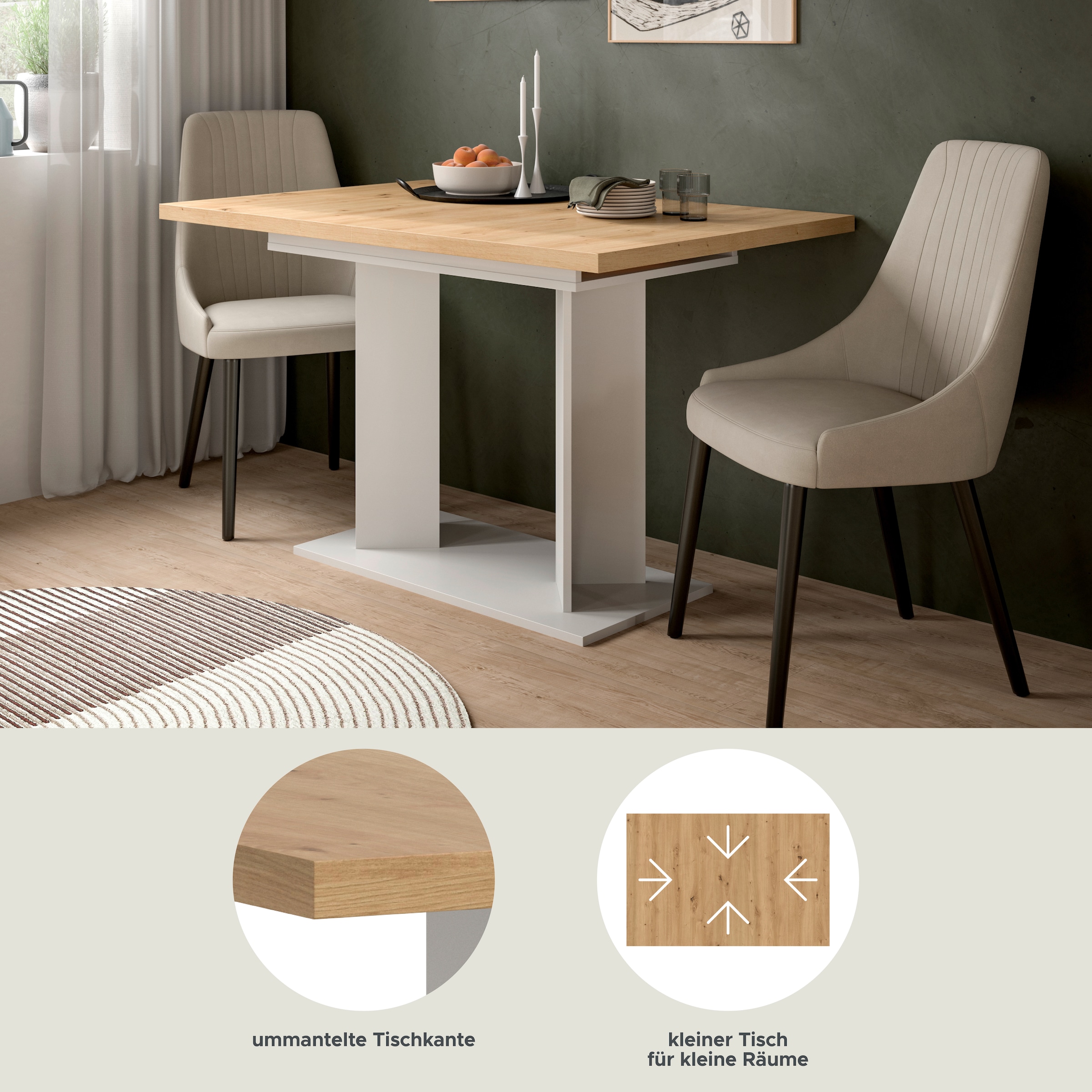 Home affaire Esstisch »GERO, 120-160 cm, ausziehbar, Säulengestell« in verschiedenen Ausführungen erhältlich, 1 Stk. tlg. Tisch, Esstisch, Esszimmer, Esszimmertisch, Küchetisch, Bartisch