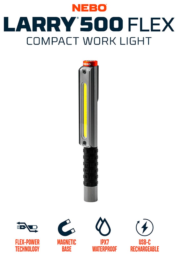 NEBO LED Taschenlampe »Nebo Lil Larry 500 Flex« Set, Taschenlampe inkl. Ladekabel, 2 Stk. tlg. Flexibel mit Akku- oder Batteriebetrieb nutzbar