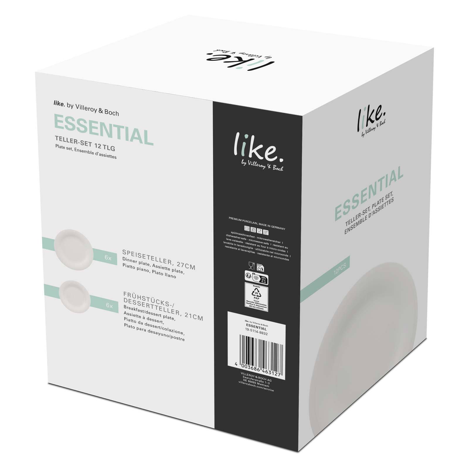 like. by Villeroy & Boch Geschirr-Set »Teller-Set Essential 12er Set weiß« Spülmaschinenfest, Mikrowellensicher
