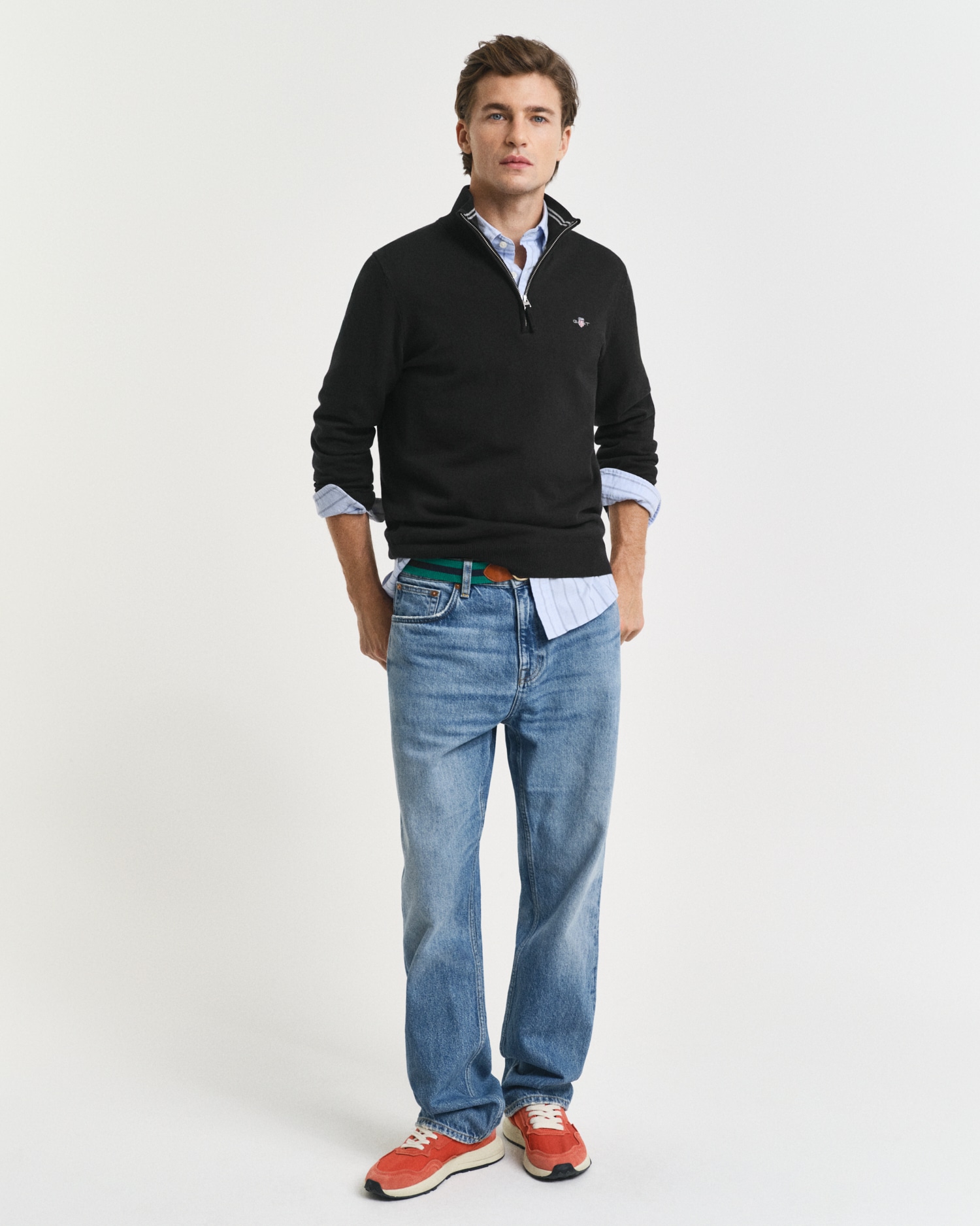 Gant Troyer »CLASSIC COTTON HALF ZIP«, mit gerippten Details