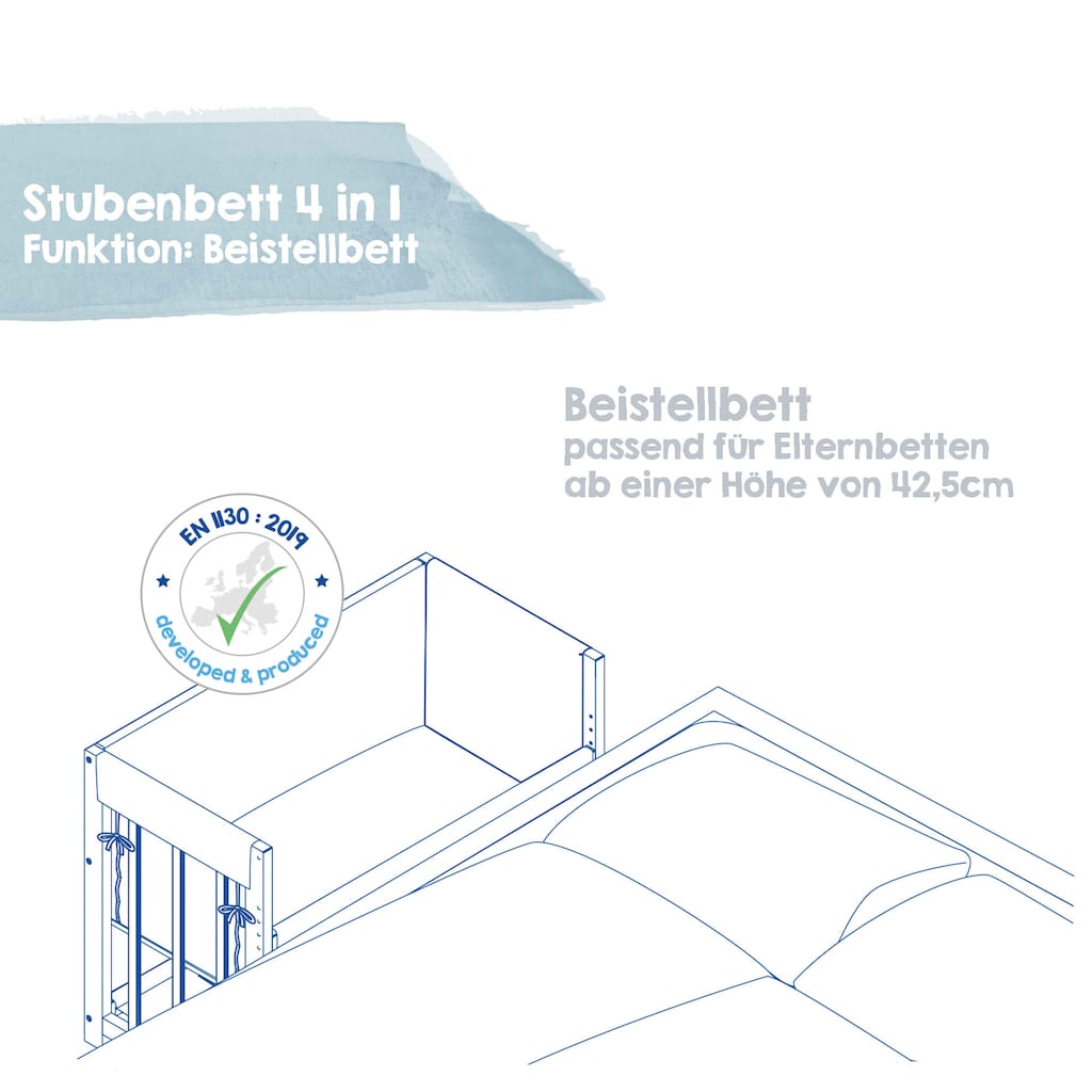 roba® Stubenbett »4 in 1, Adam und Eule, weiß«, zu Wiege, Elternbett oder Bank umbaubar