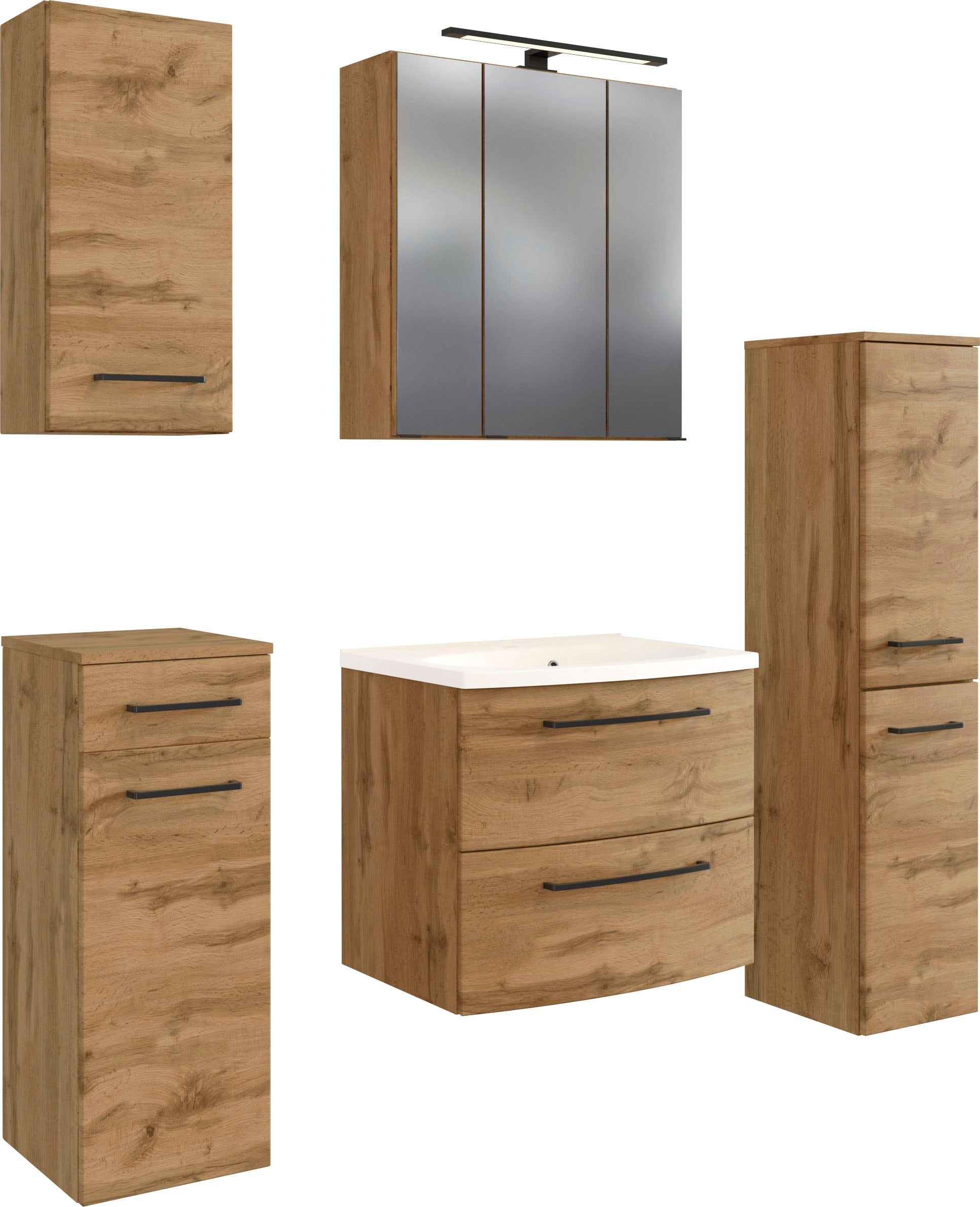 welltime Badmöbel-Set "Chicago" Spiegelschrank, Waschtisch, Hängeschrank, U günstig online kaufen