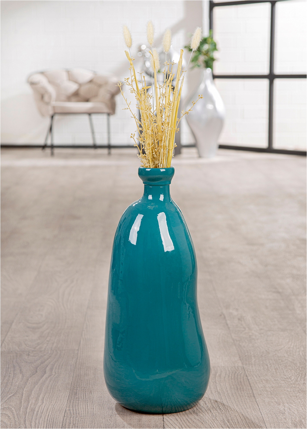 GILDE Bodenvase »Bodenvase organisch Sylt blau H. 51 cm« Bodenvase, maritim, Blumenvase, modern, Eyecatcher, Geschenkidee