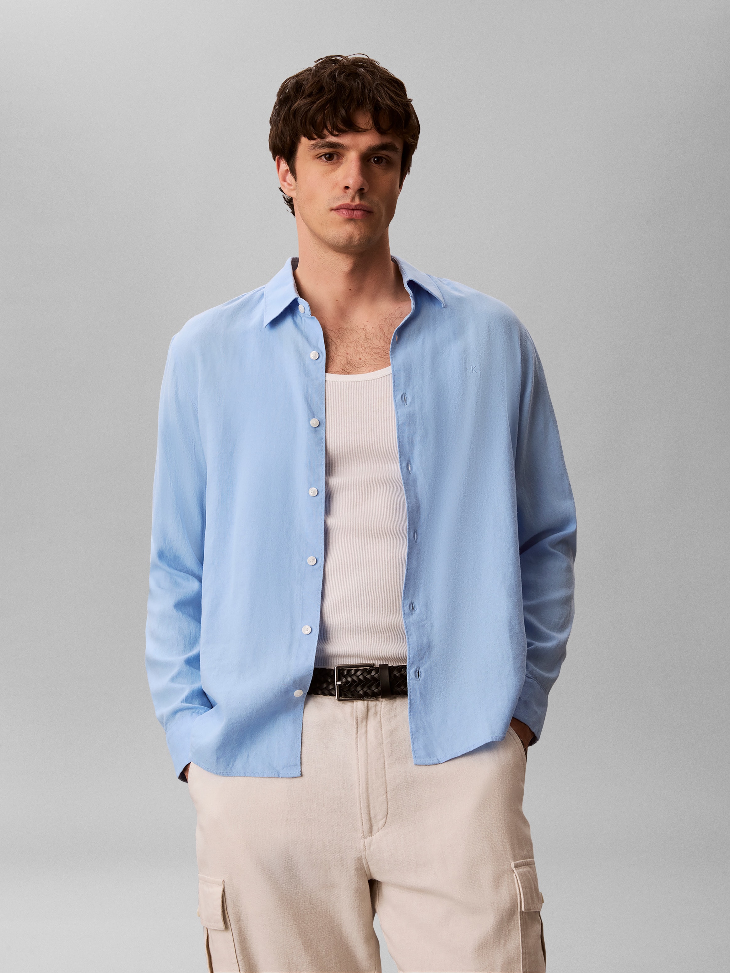 Calvin Klein "SOLID LINEN CLASSIC" Kentkragen, Regular Fit, Leinen-Viskosemix