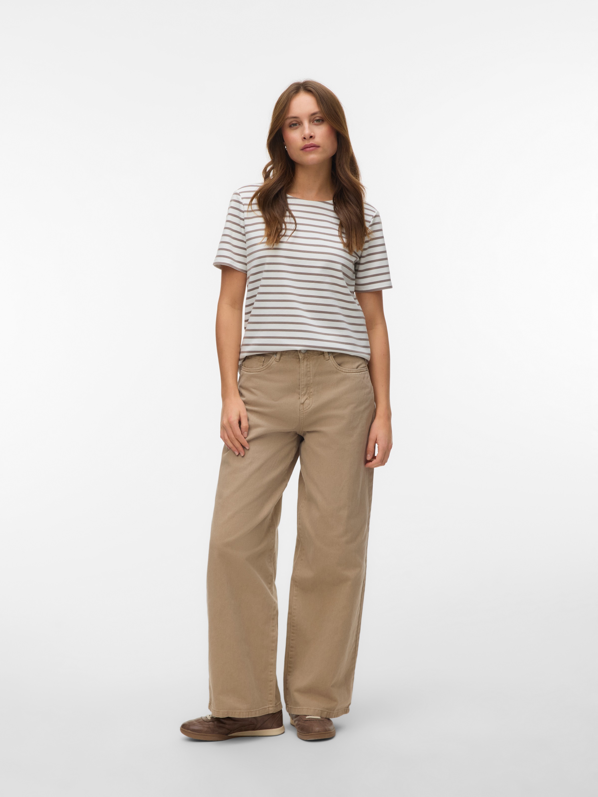 Thumbnail - Vero Moda Rundhalsshirt "VMABBY SS ZIP TOP JRS NOOS" Materialmix, regular fit