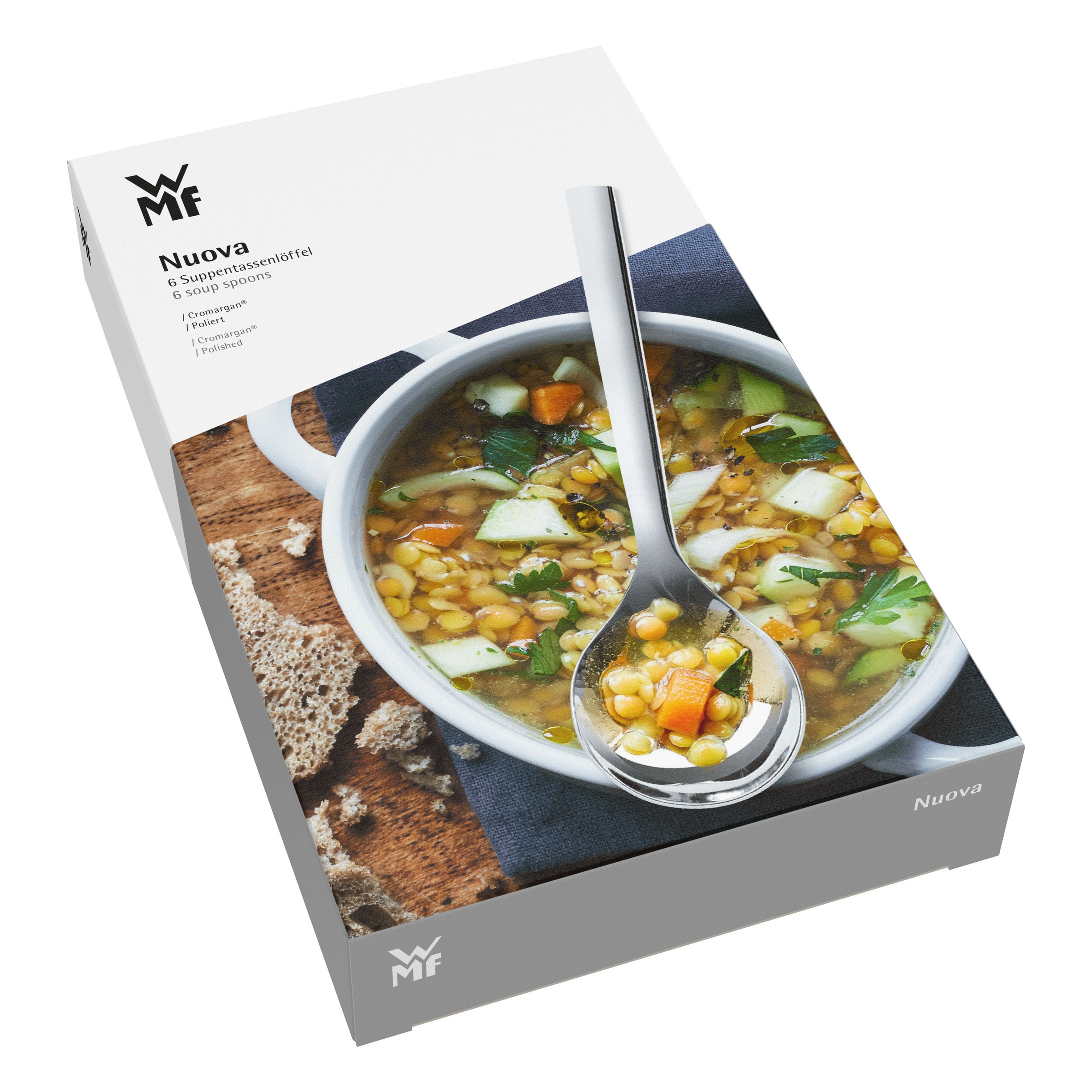 WMF Suppenlöffel »Nuova«, (Set, 6 tlg.), 6-tlg., 17 cm, Cromargan Edelstahl rostfrei 18/10, Geschenkverpackung