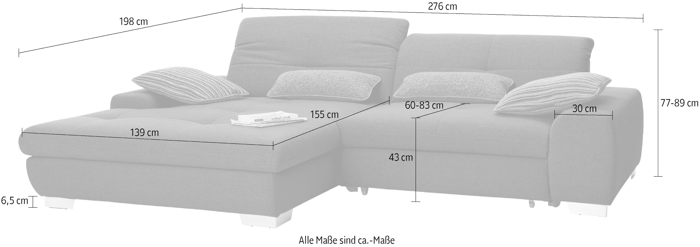 set one by Musterring Ecksofa »SO 1200 inkl. Sitztiefen- & Rückenverstellung für hohen Sitzkomfort,«, wahlweise mit Bettfunktion und Stauraum, L-Form, auch in Cord Bezug