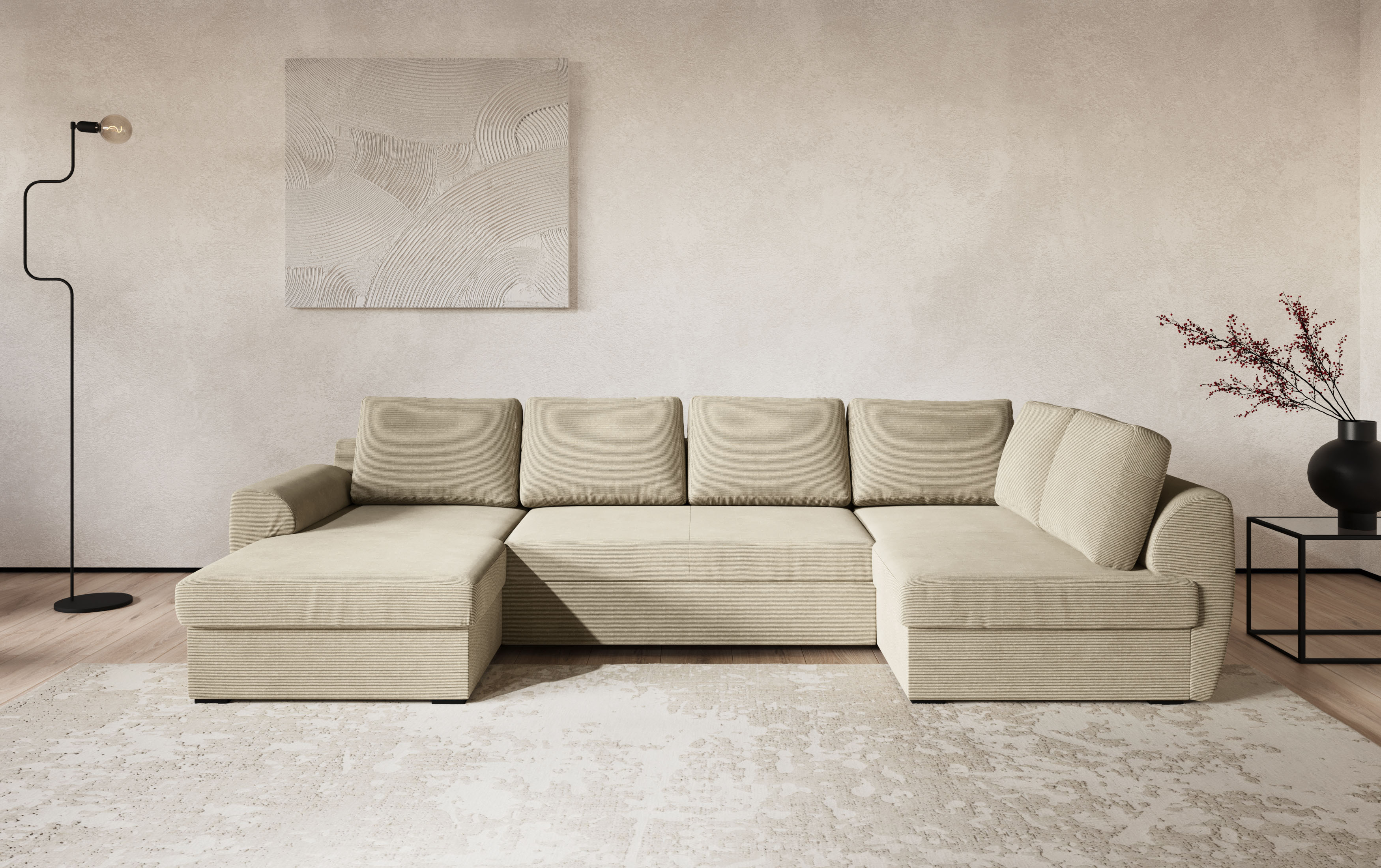 COTTA Wohnlandschaft "Drift U-Form Sofa mit Ottomane, B: 327 cm" optional auch mit Schlaffunktion, Wellenunterfederung