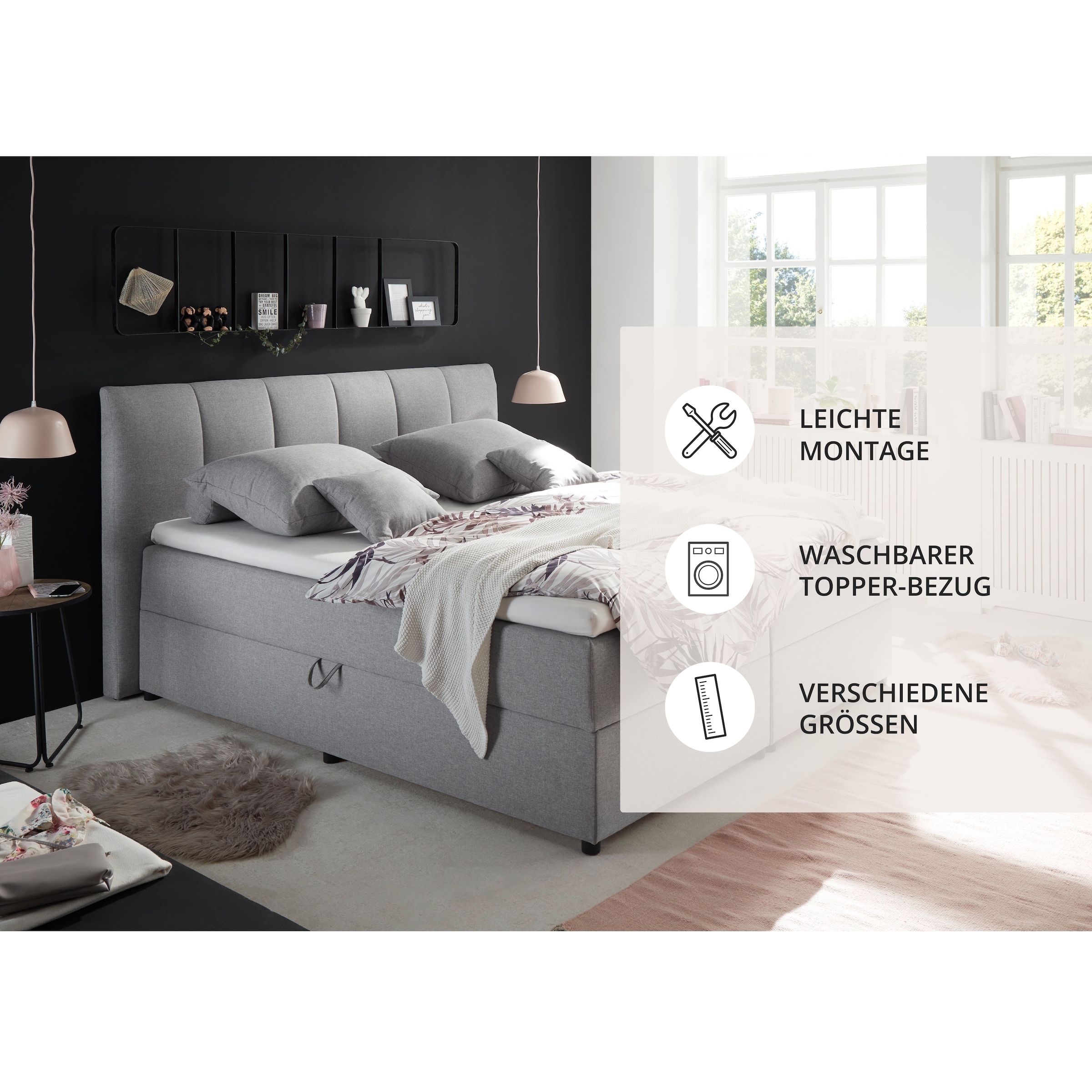 ED EXCITING DESIGN Boxbett »"Granada"  inkl. Bettkasten und Topper« erhältlich in den Größen 120x200cm, 160x200cm & 180x200cm