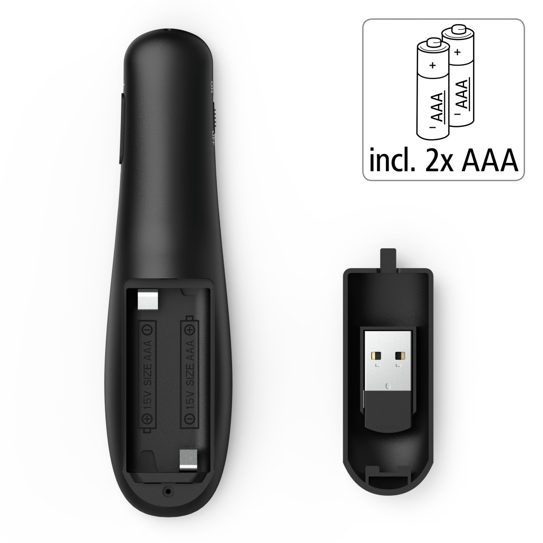 Hama Fernbedienung »Wireless-Laser Presenter, 12 m Reichweite, Laserpointer, Batterie«, USB-Empfänger verstaubar, Batteriebetrieb, Smart-Link