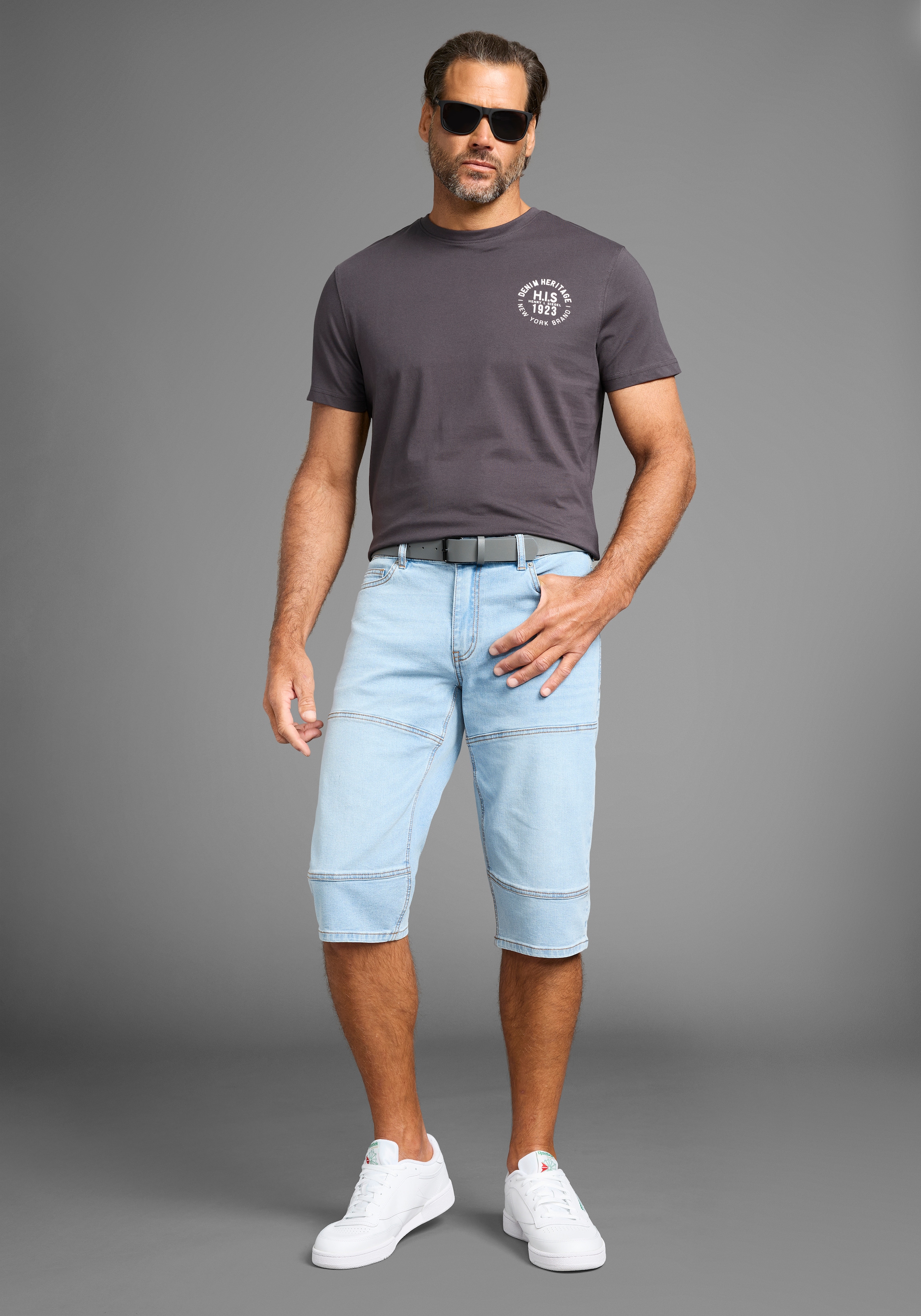 H.I.S Jeansbermudas »HANTZ«, (Set, 2 tlg., mit abnehmbarem Gürtel), gerader Beinschnitt, Used-Look mit Abriebeffekten