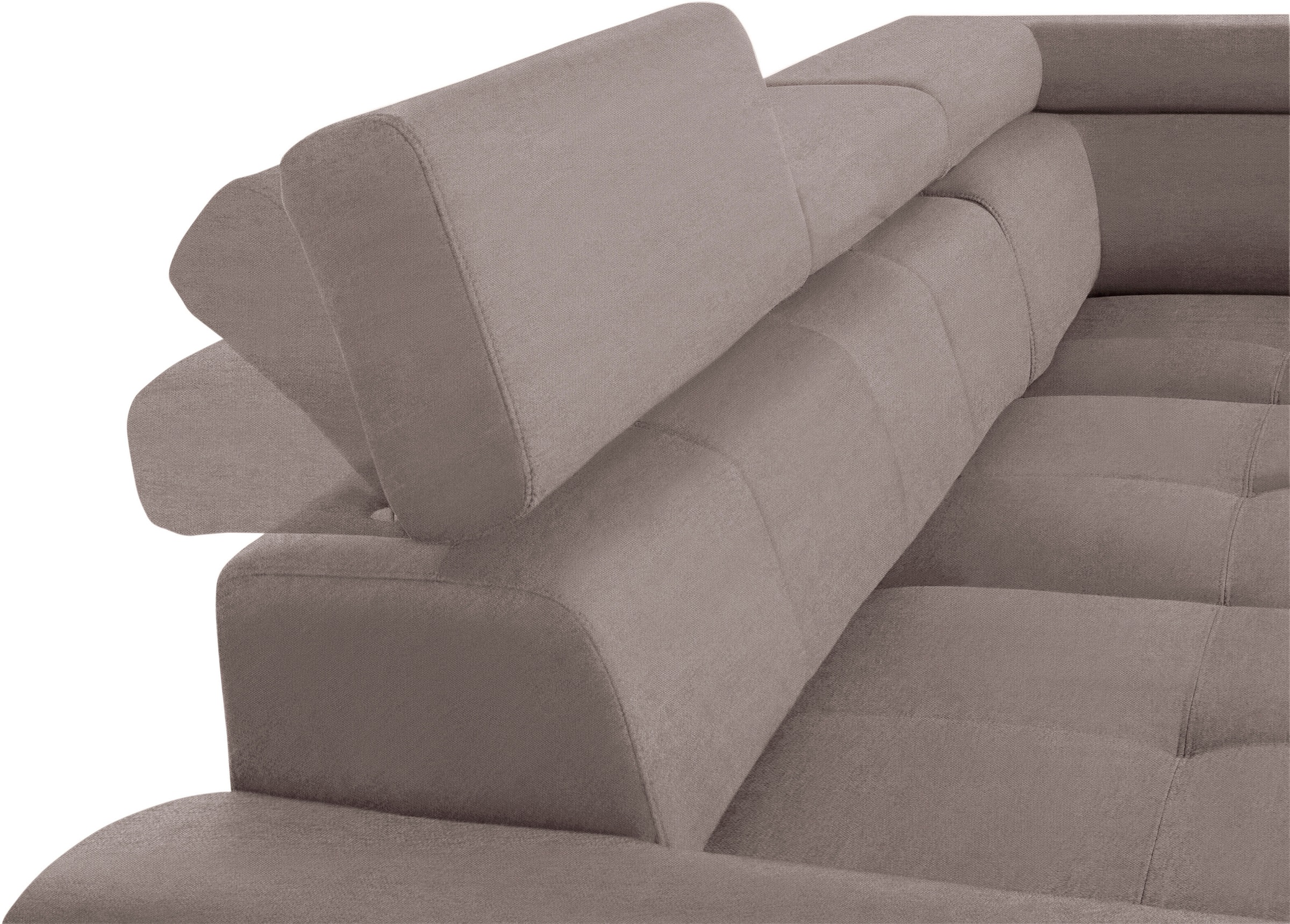 exxpo - sofa fashion Ecksofa »Enya, aufwendige Detailverarbeitung, hoher Sitzkomfort, bequem, L-Form«, mit Kopfteilverstellung, wahlweise Bettfunktion u. Bettkasten