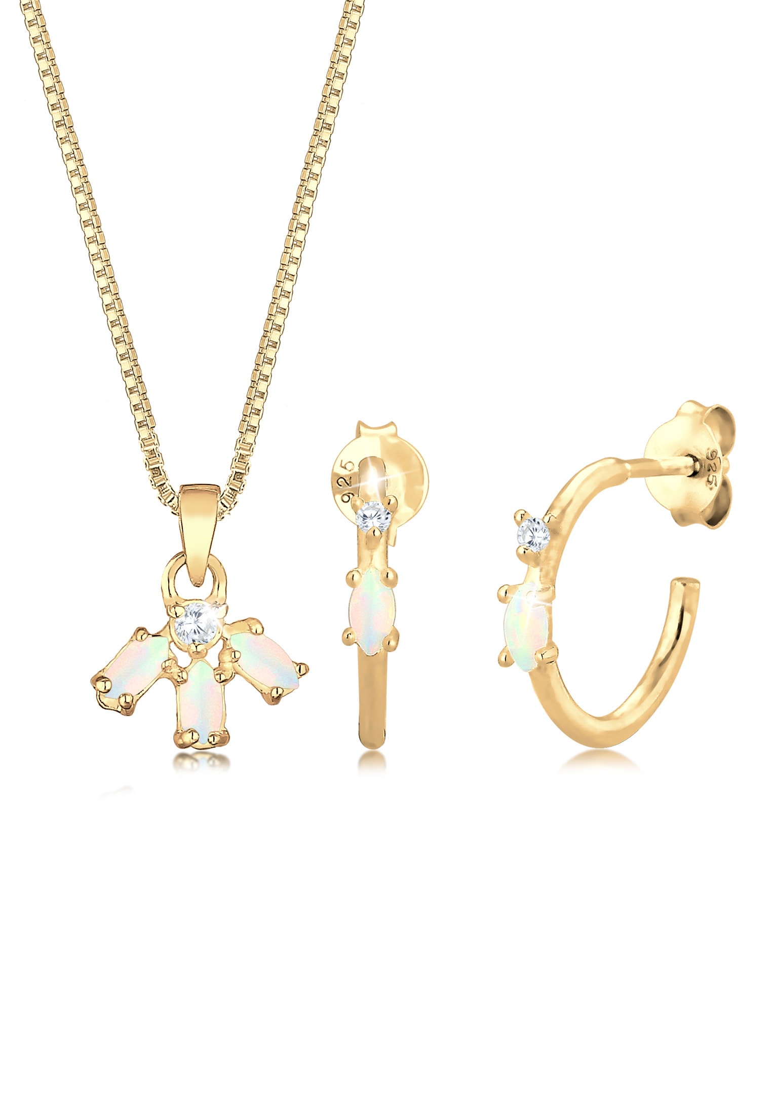 Elli Schmuckset »Box Chain Kette Creolen Opal Zirkonia 925 Silber«