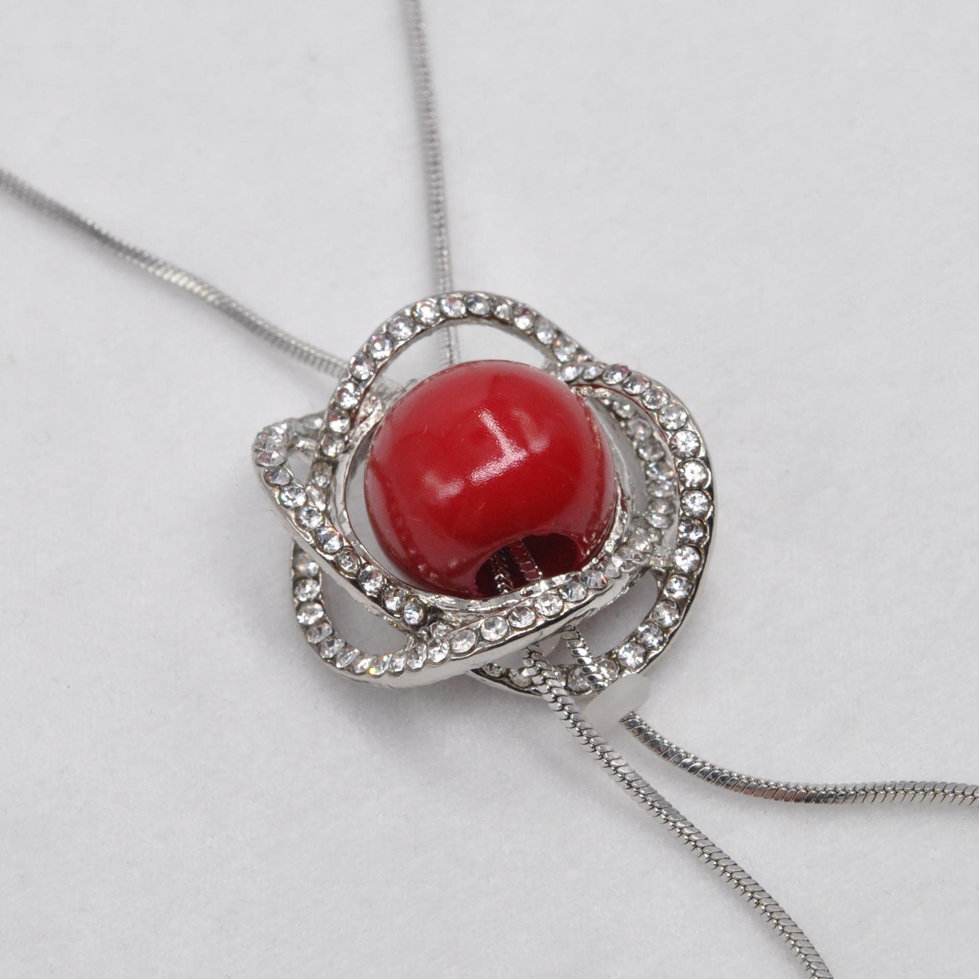 Steuer Collierkettchen »Metall glanz Glasstein weiß Kunststoff rot«