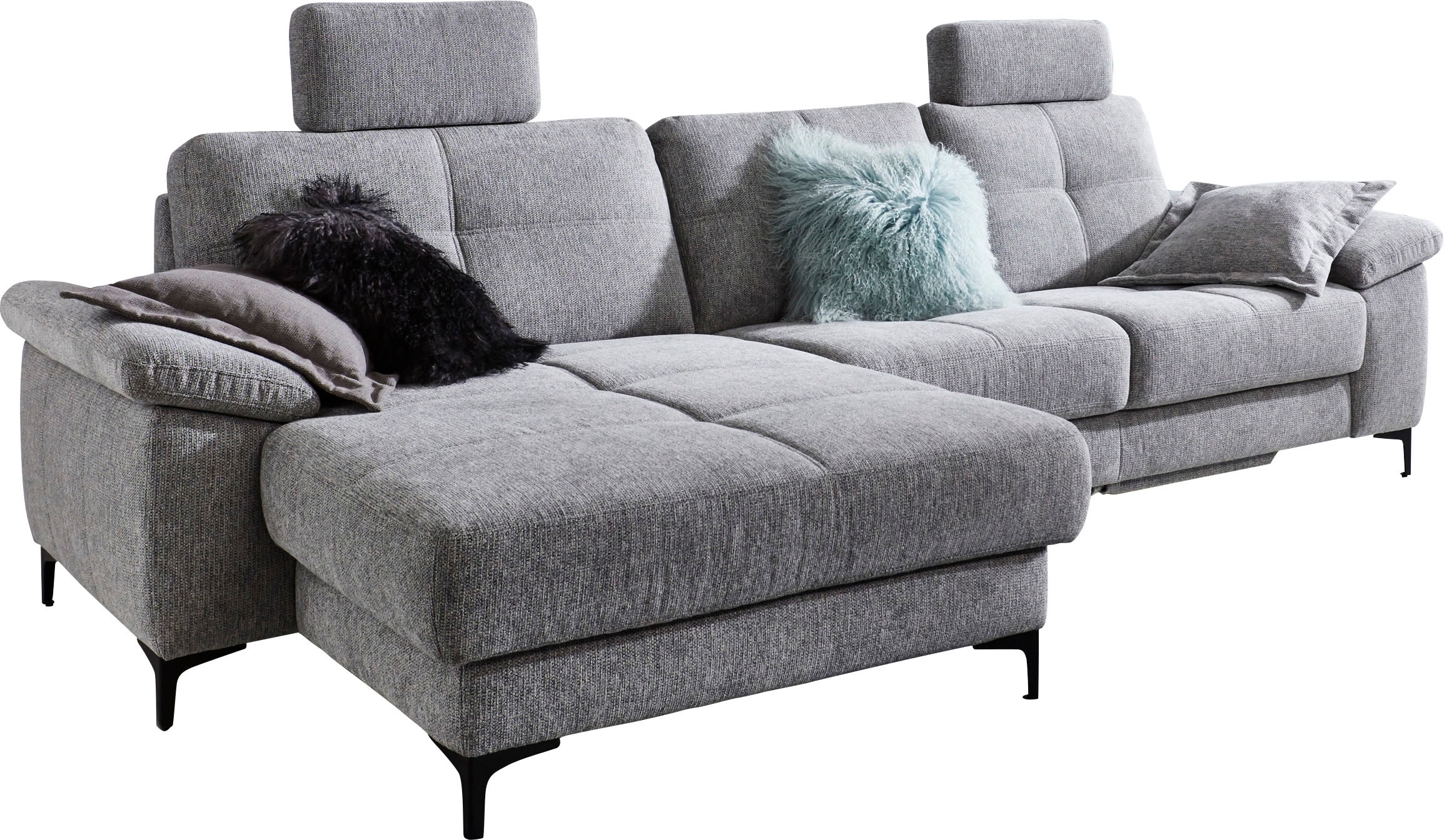 3C Carina Ecksofa "Burnaby bequem und modern, Breite 296cm, 12cm hoher Fuß, L-Form" 2 Kopfstützen, optional mit Schlaf- und motorischer Relaxfunktion