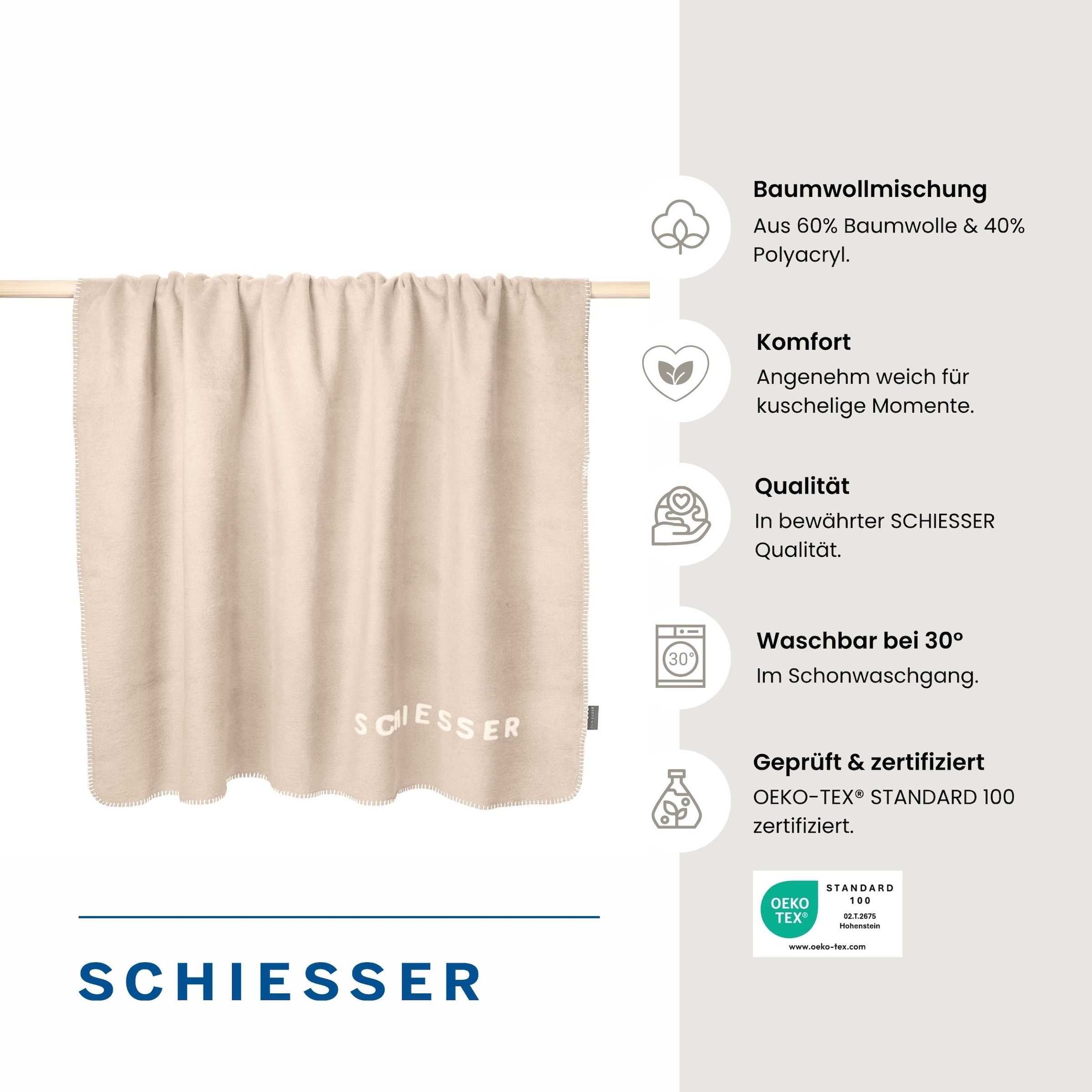 Schiesser Wohndecke »Kuscheldecke Klara in Wendeoptik - Baumwoll-Mix - warm und flauschig« OEKO-TEX® MADE IN GREEN