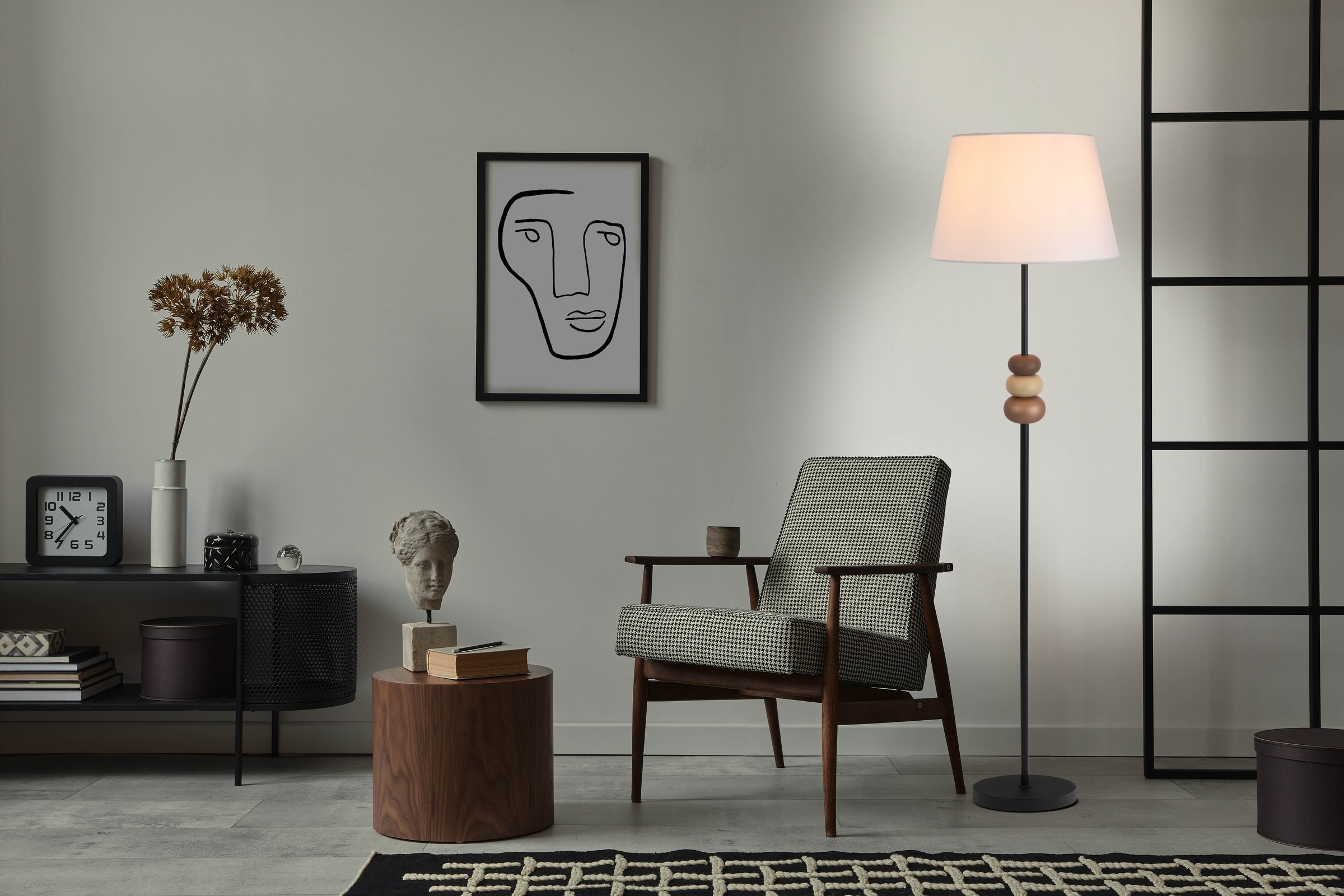 näve Stehlampe »Elina«, 1 flammig, Leuchtmittel E27 | ohne Leuchtmittel, H: 155cm, Textilschirm weiß, E27 max. 40W, Zuleitung 180cm schwarz