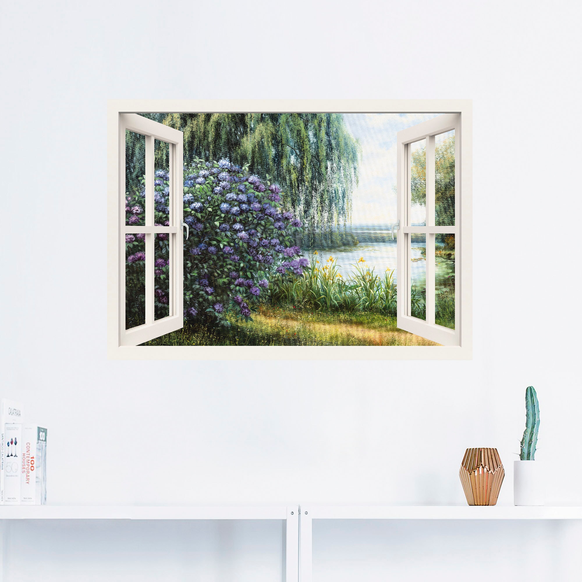 Artland Wandbild "Hortensien am See", Fensterblick, (1 St.), als Leinwandbi günstig online kaufen