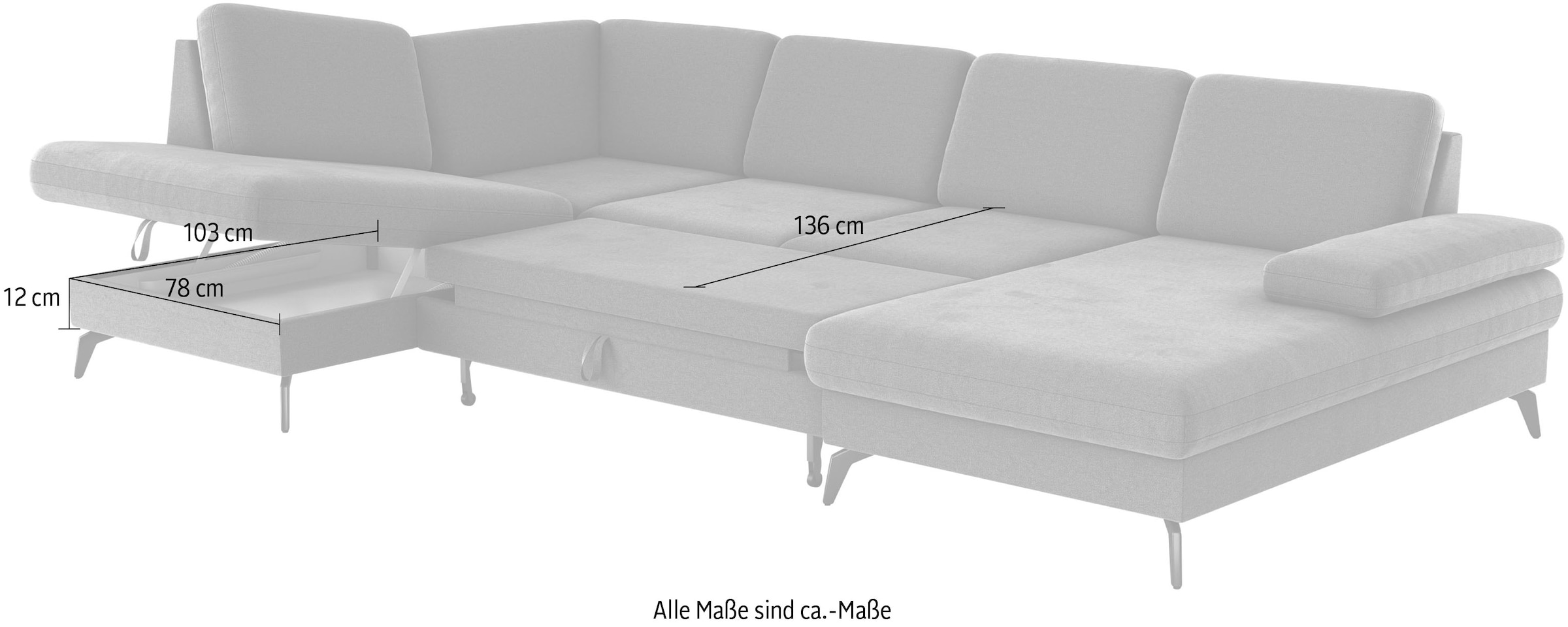 sit&more Wohnlandschaft »Morris U-Form, inkl. Sitztiefenverstellung«, wahlweise mit Armteilverstellung, Bettfunktion & Bettkasten