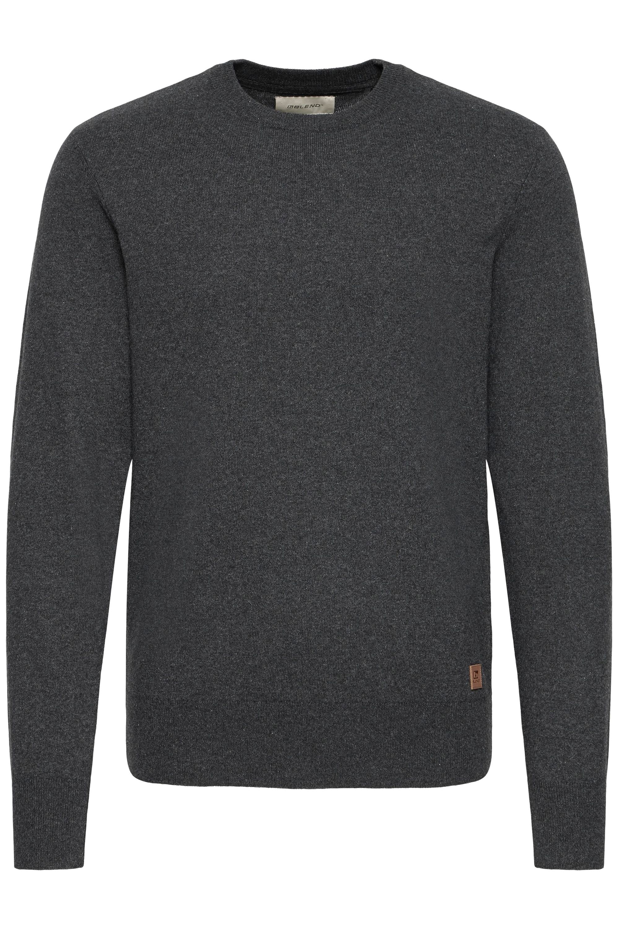 Strickpullover BLEND "BHFinn", Herren, Gr. XXL, charcoal mix, Feinstrick, 70% Baumwolle (Recycled), 30% Polyester (Recycled), unifarben, normal normal, Rundhals, Pullover Strickpullover, Stilvoller Strickpullover