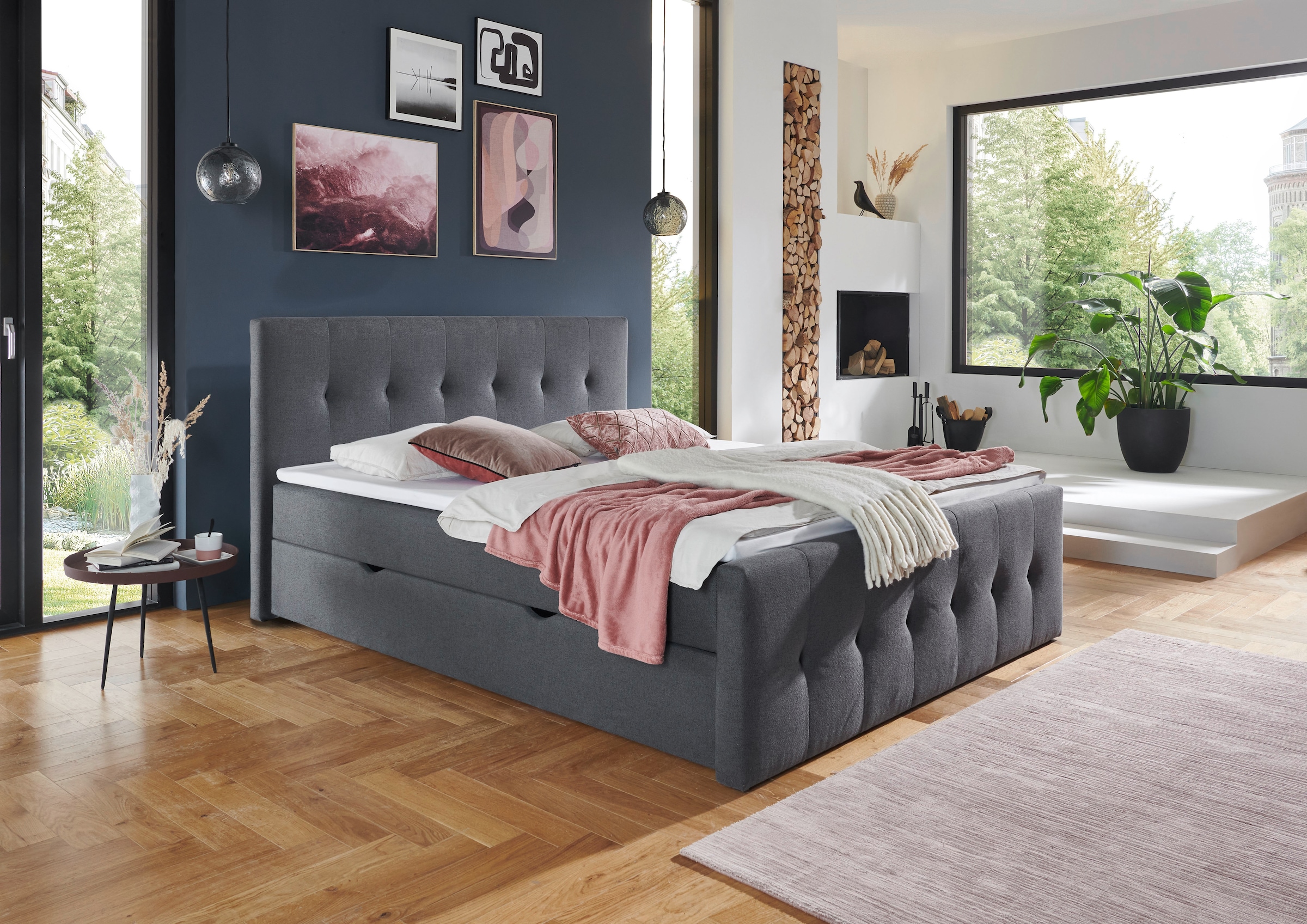 Home affaire Boxbett »Tessaja, inkl. Bettkasten, in der Breite 180x200cm erhältlich« Kopf- und Fußteil gesteppt, inkl. Anti-Slip-Topper