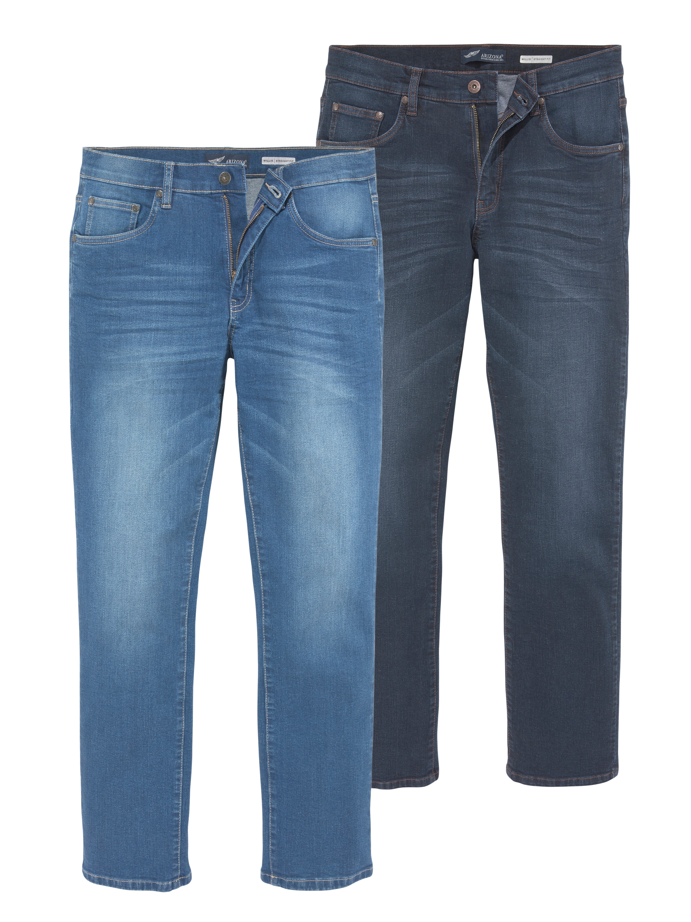 Arizona Stretch-Jeans "Willis", (Packung, 2 tlg.), straight-fit, lange Beine, mit Nieten, niedrige Leibhöhe