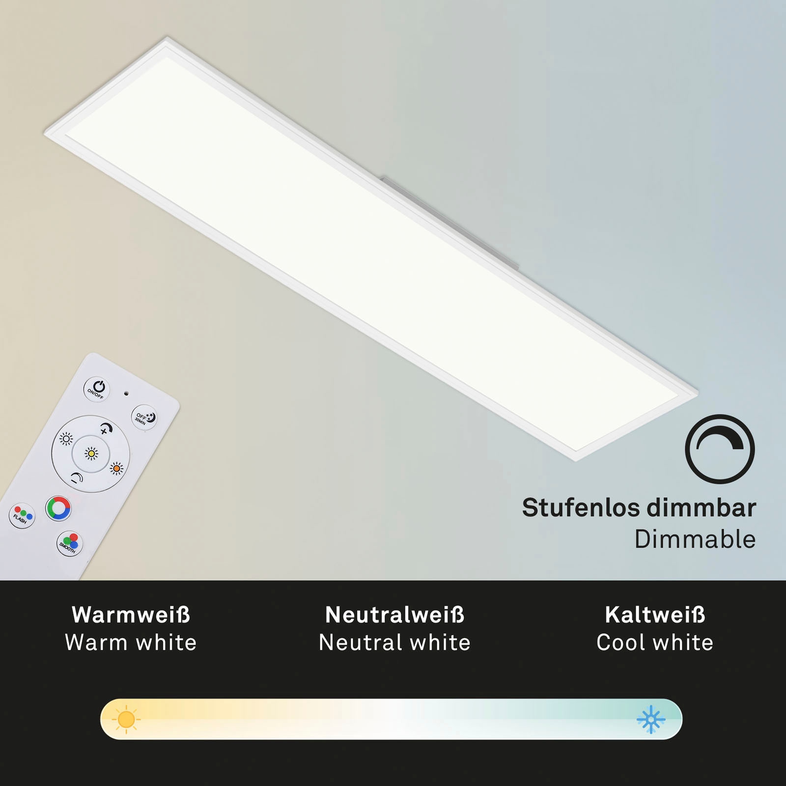 Briloner Leuchten LED Panel »7154016 Colour«, Leuchtmittel LED-Board | LED fest integriert, Deckenlampe, 119,6x29,6x6,5cm, Weiß, 40W, Wohnzimmer, Schlafzimmer