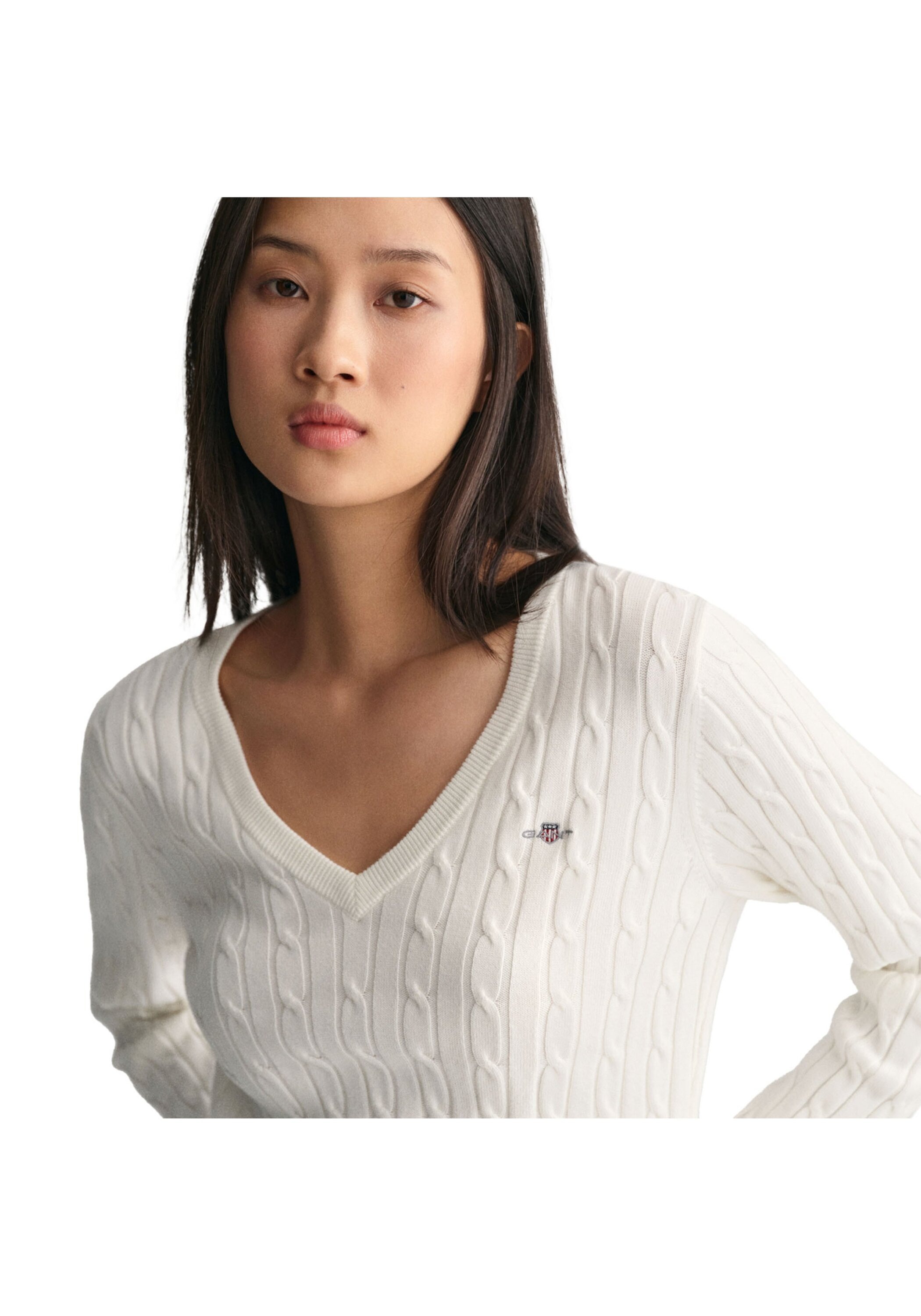 GANT Stretch Cotton Cable C-neck Dam, Eggshell, XL 5