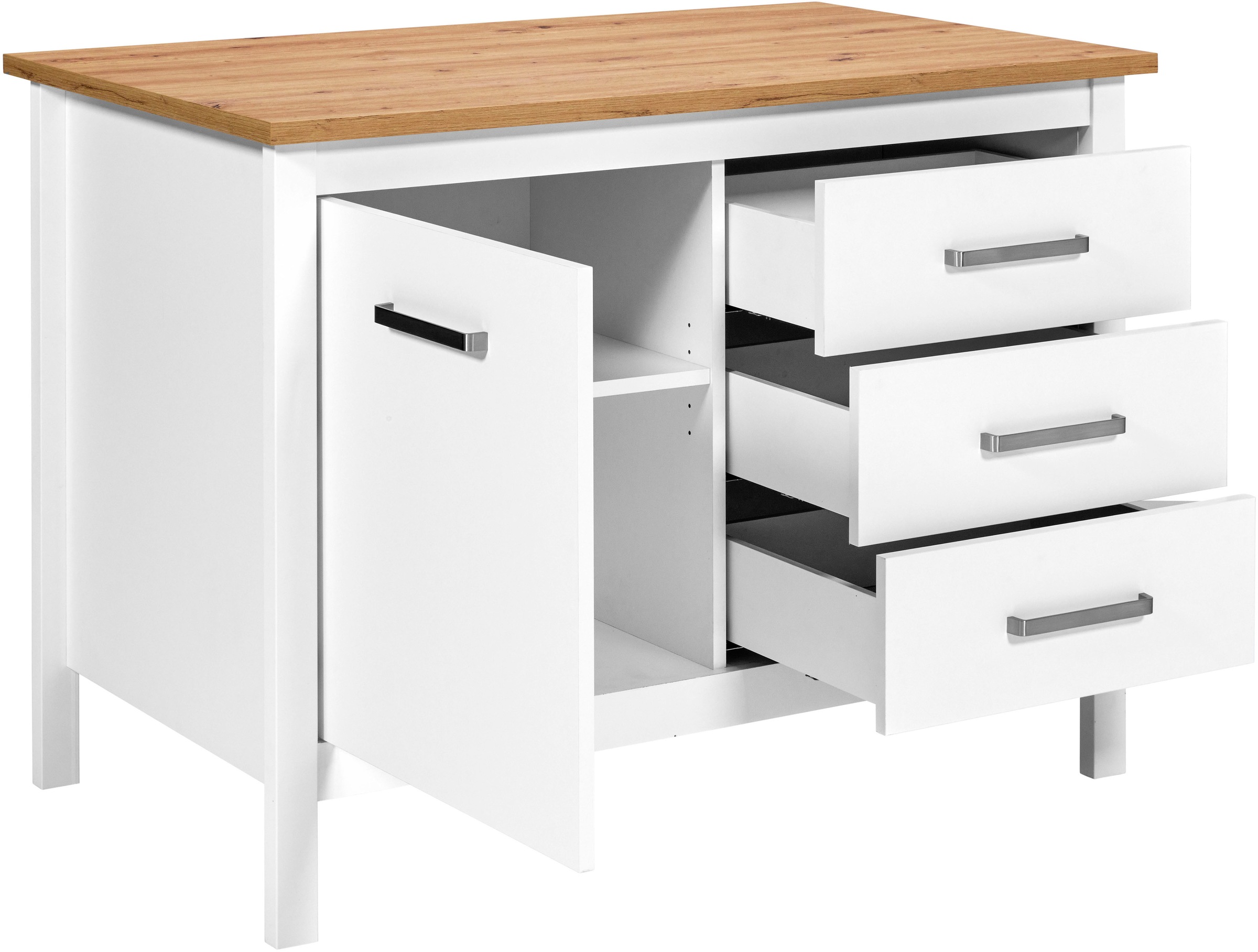 Inter Link Bartisch »Pienza im Skandi Look, multifunktional für Küche & Essbereich, Weiss« 1 Stk. tlg. Kücheninsel mit Soft-Close, Platz für 2 Hocker, 124x75x91 cm