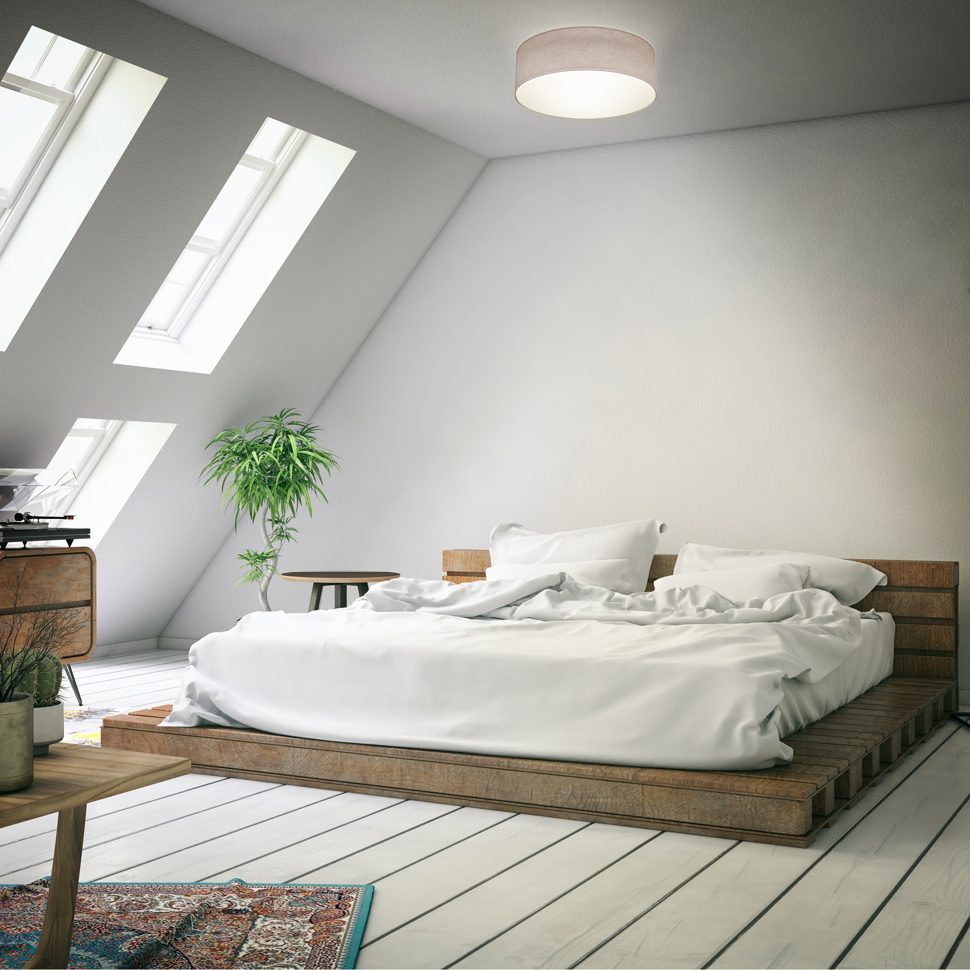 B.K.Licht Deckenleuchte, 1 flammig, Leuchtmittel E27 | ohne Leuchtmittel, Deckenlampe,Textil Lampenschirm, Wohnzimmerlampe, Schlafzimmer, E27