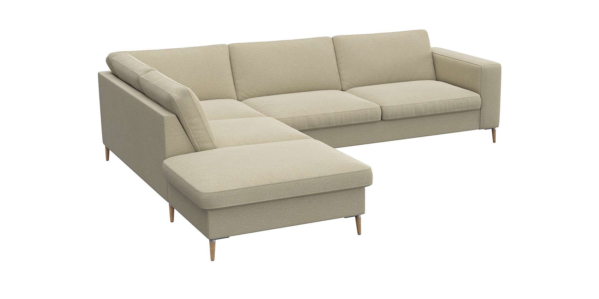 FLEXLUX Ecksofa »Fiore, Sitzaufbau mit hochwertigem Kaltschaum für mehr Sitzkomfort«, breite Armlehnen, L-Form, Füße Alu/Eiche