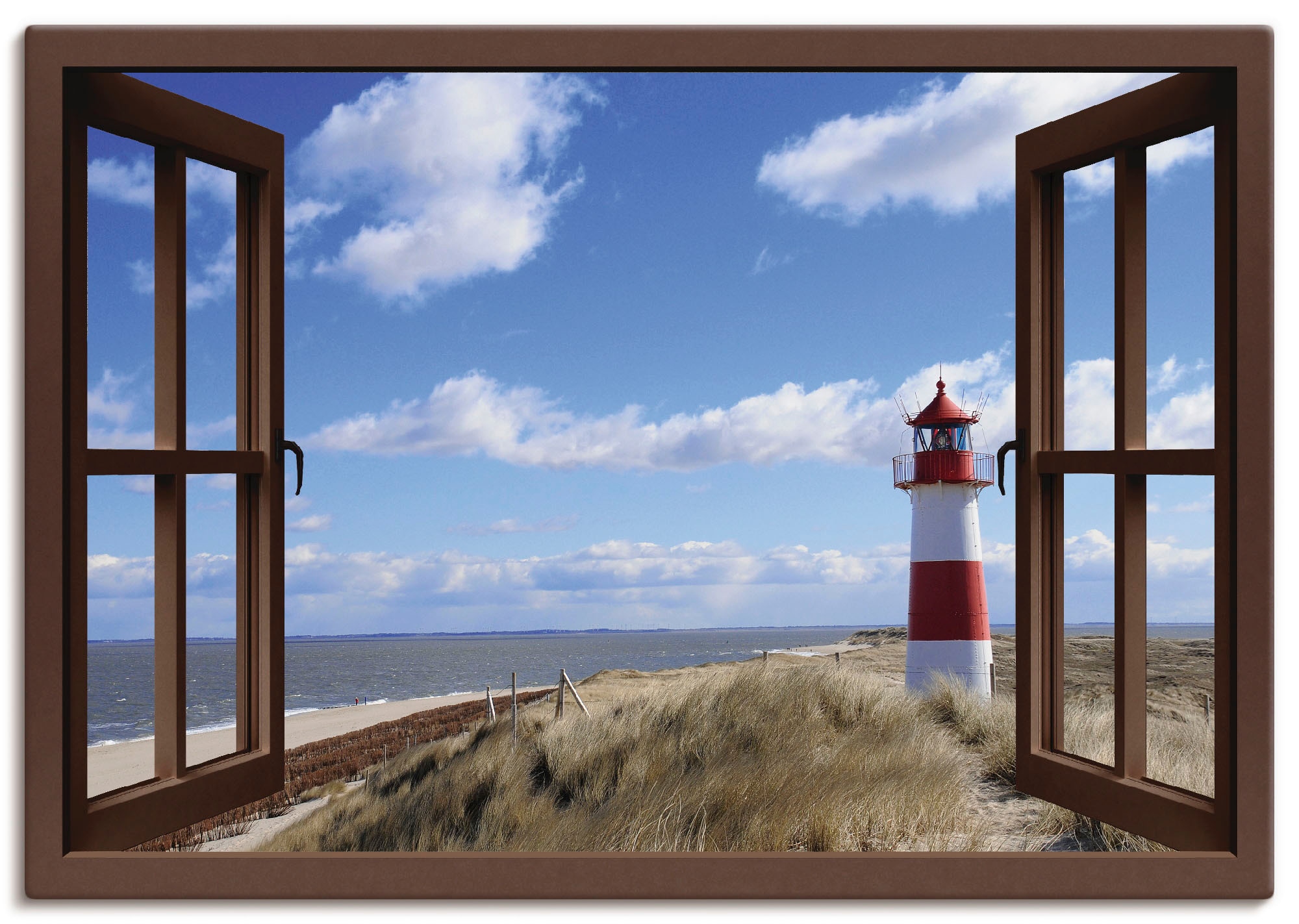 Artland Wandbild »Fensterblick - Leuchtturm Sylt«, Fensterblick, (1 St.),  als Leinwandbild, Wandaufkleber oder Poster in versch. Größen kaufen | BAUR