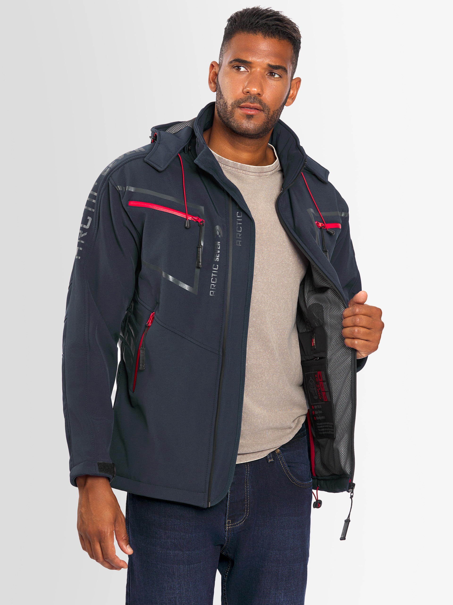 Arctic Seven Softshelljacke »ASPierr«, sportliche Outdoor Funktionsjacke mit abnehmbarer Kapuze