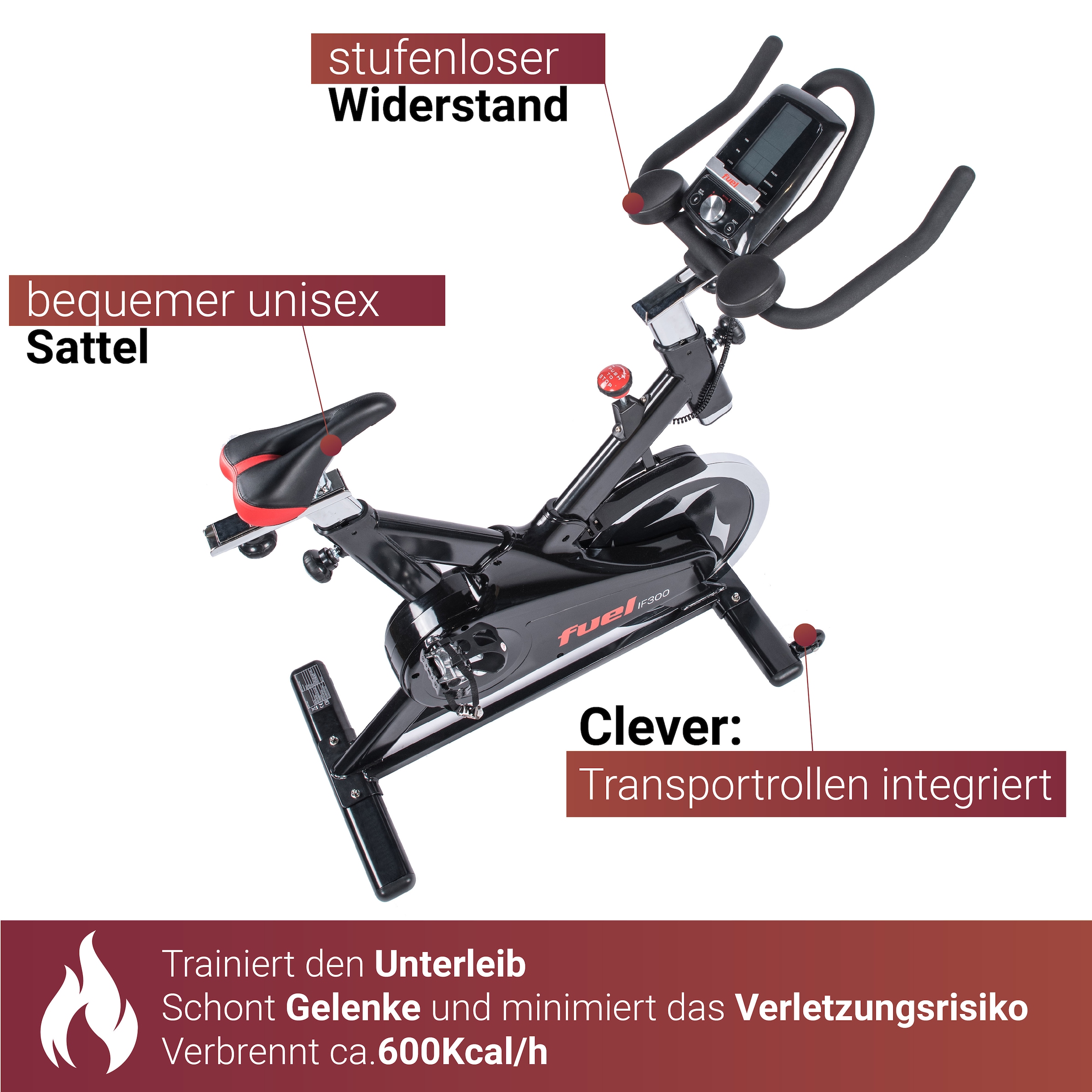Fuel Fitness Heimtrainer »Indoor Cycle IF300«, Bluetooth, App-Anbindung (Spirit App), höhenverstellbar
