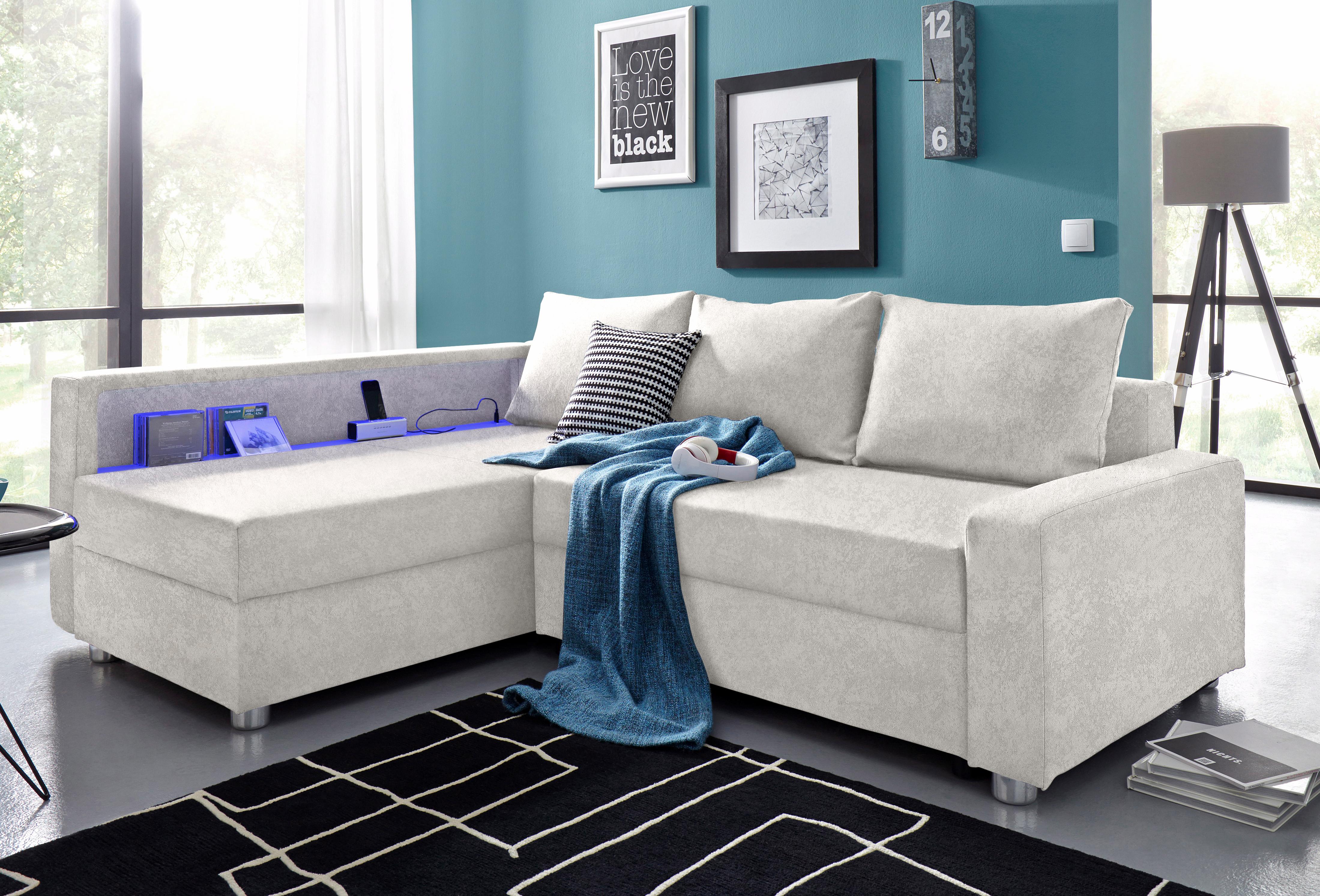 COLLECTION AB "Relax L-Form, B: 223 cm" Schlaffunktion, Bettkasten, Regal & 1 Zierkissen, optional Licht