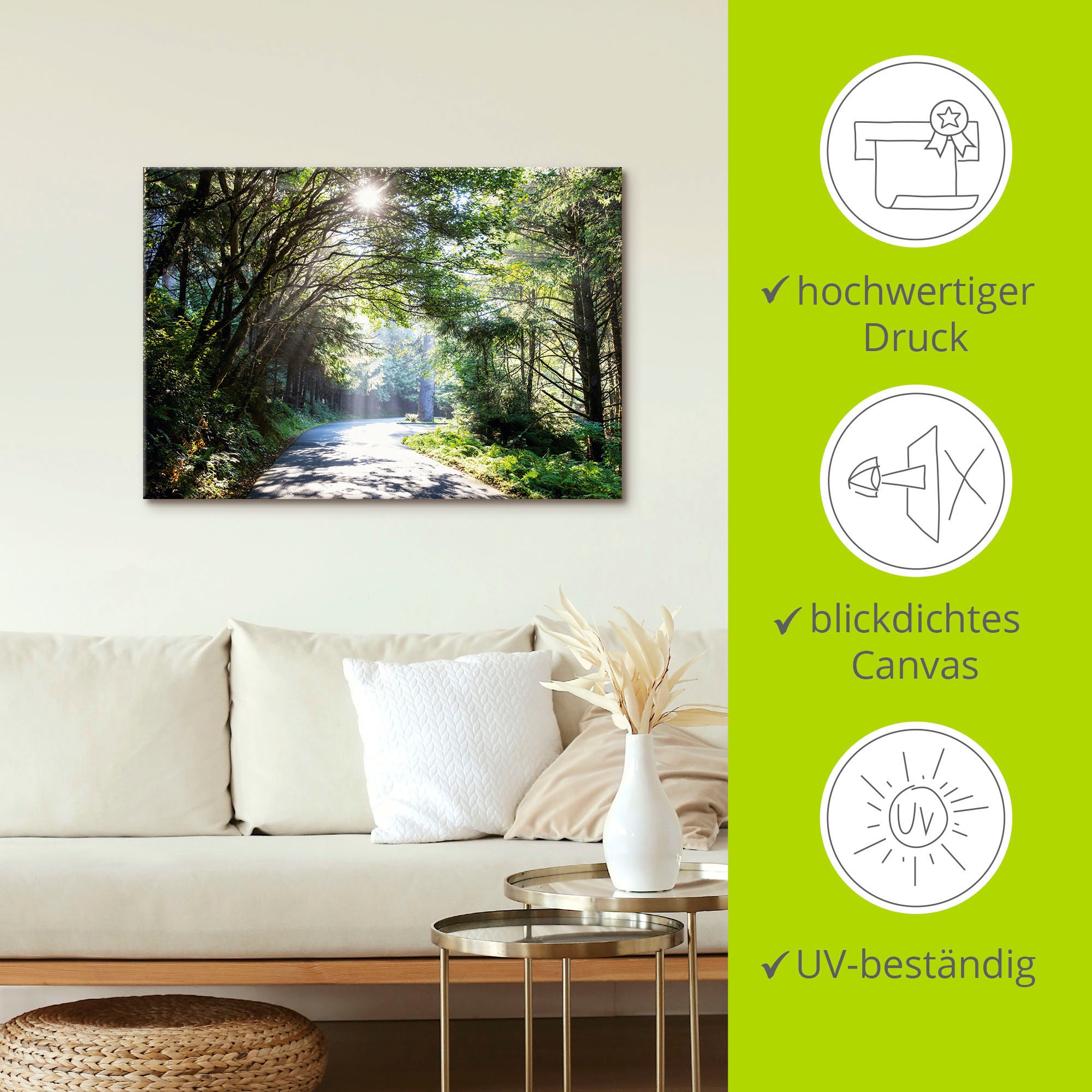 Artland Wandbild »Sonniger Wald«, Baumbilder, (1 St.), als Alubild, Outdoorbild, Leinwandbild, Poster in verschied. Größen