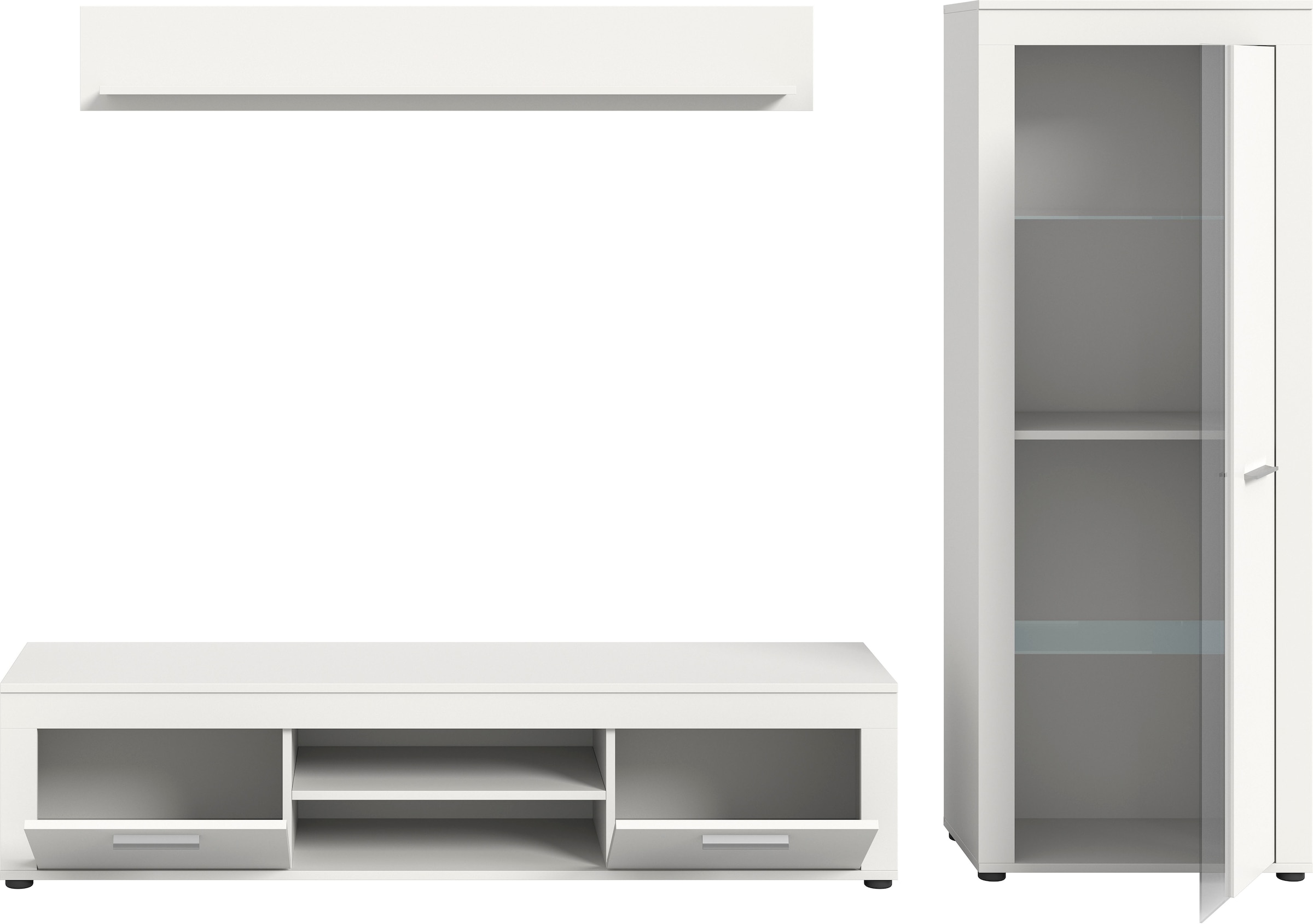 INOSIGN Wohnwand »Aosta, Breite 235cm, bestehend aus Lowboard, Wandboard, Vitrine«, (3 St.), Wohnwand, Kombination, Anbauwand, Möbel Set, Schrankwand, Möbel Kombi