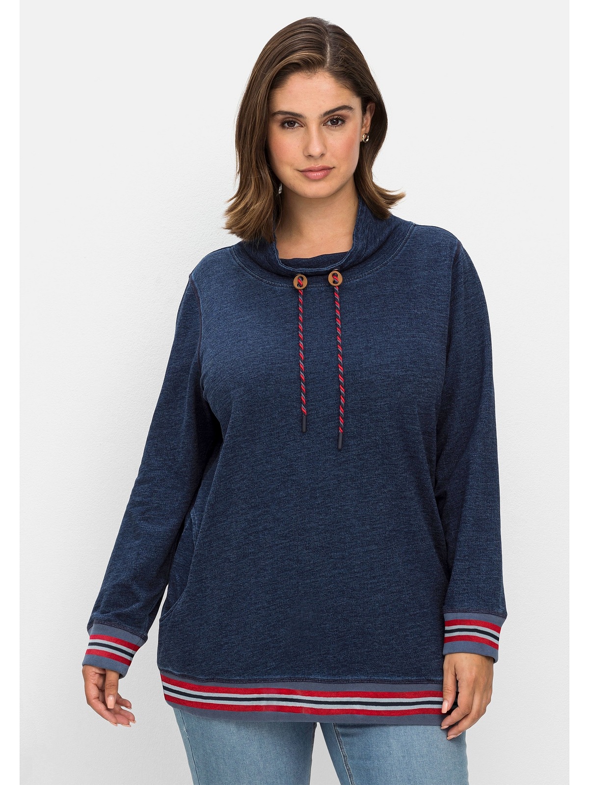 Sheego Sweatshirt »Große Größen«, in Denim-Optik, mit Streifenbündchen für  bestellen | BAUR