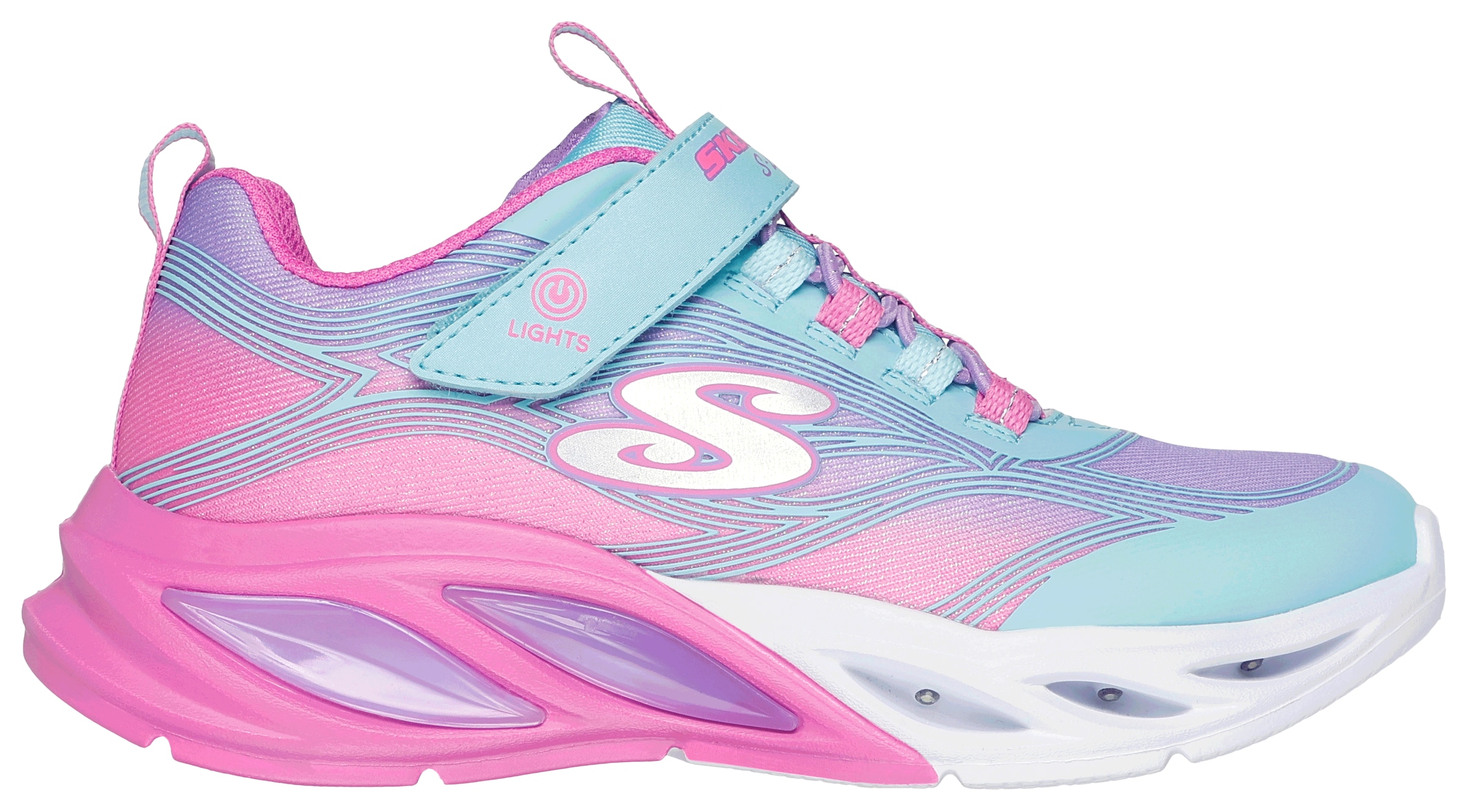 Skechers Sneaker »COSMIC GLOW LIGHTS«, Blink,-Klettschuh mit Glitzer, Größenschablone zum Download