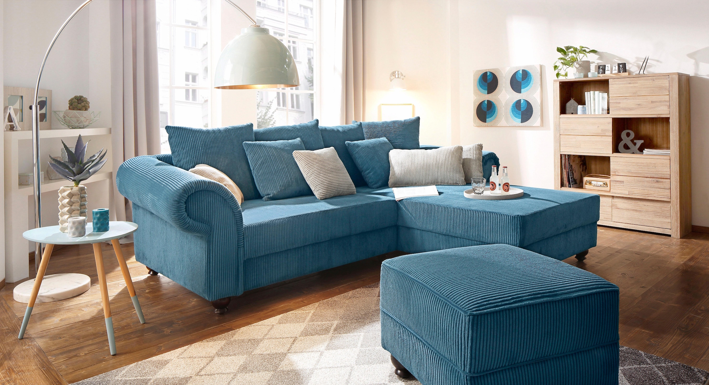Home affaire Ecksofa "King George King Henry, Mega Sofa, Breite 260cm, L-Form" mit Federkern, in legerer Polsterung und vielen Kissen