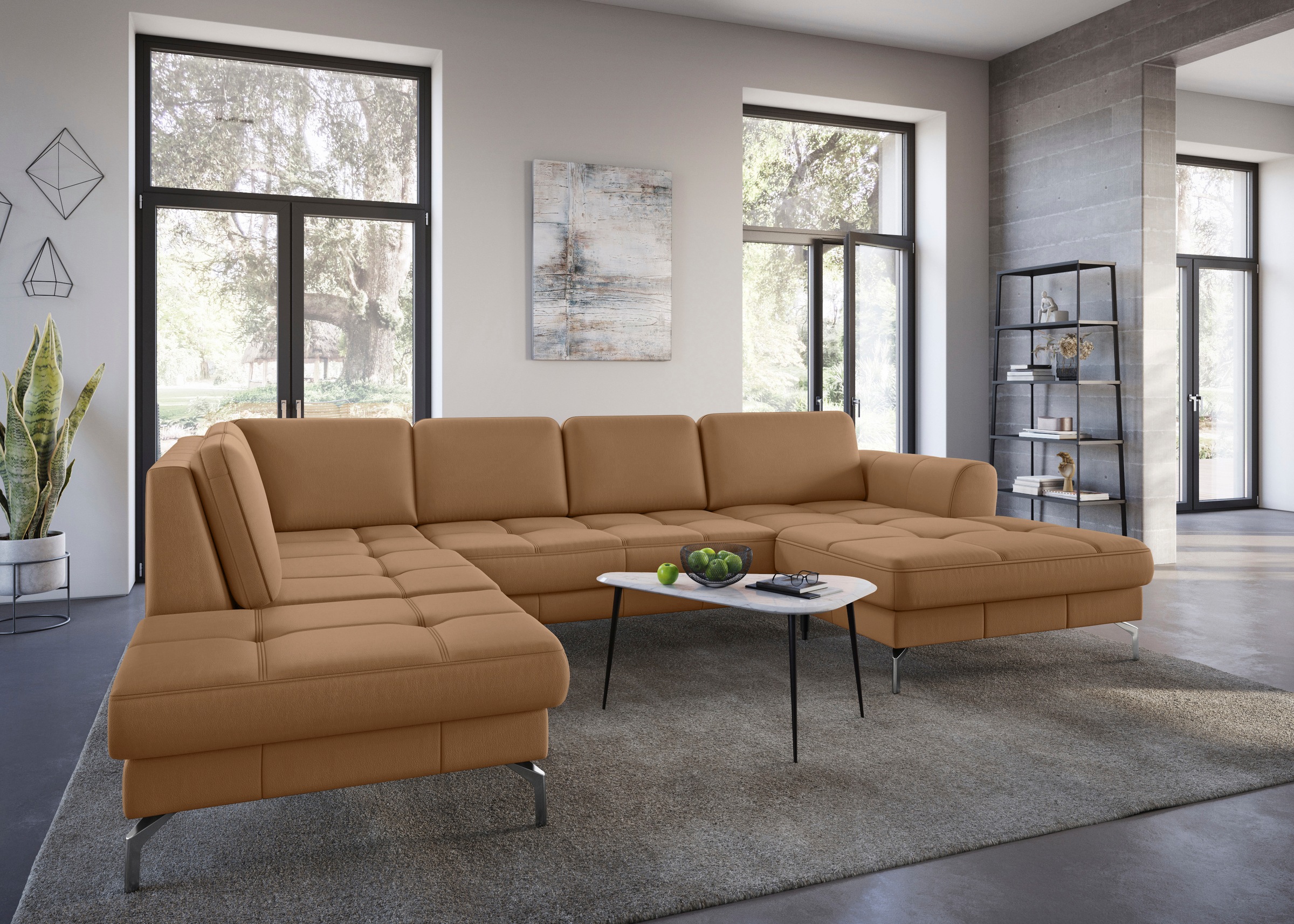 sit&more Wohnlandschaft »Bendigo U-Form«, inklusive Sitztiefenverstellung, Bodenfreiheit 15 cm, in 2 Fußfarben
