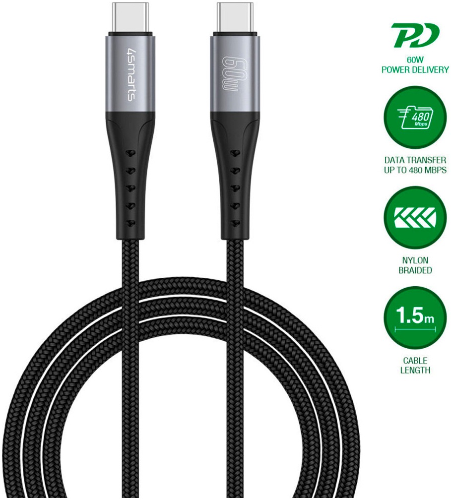 4smarts USB-Kabel »PrimeCord USB-C 60W«, USB Typ C-USB Typ C, 150,00 cm