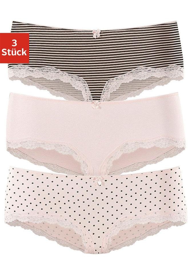 Panty, (Packung, 3 St.), aus elastischer Baumwolle mit zarter Spitze