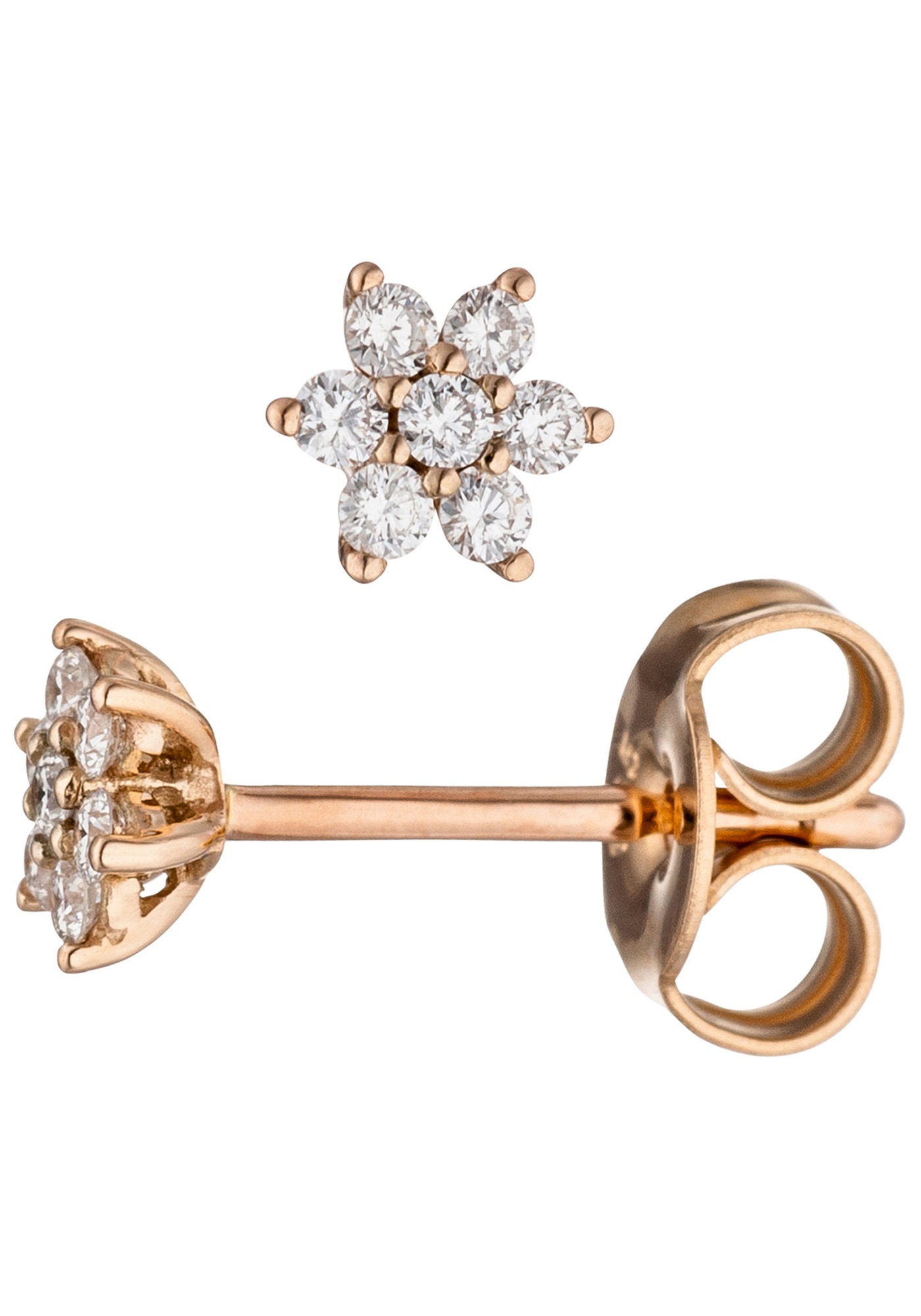 Paar Ohrstecker JOBO, rosa (roségold 585), Ohrringe, Damen, SI = kleine Einschlüsse, Diamanten Roségold 585, Diamanten, Roségold 585, 585 Roségold mit 14 Diamanten