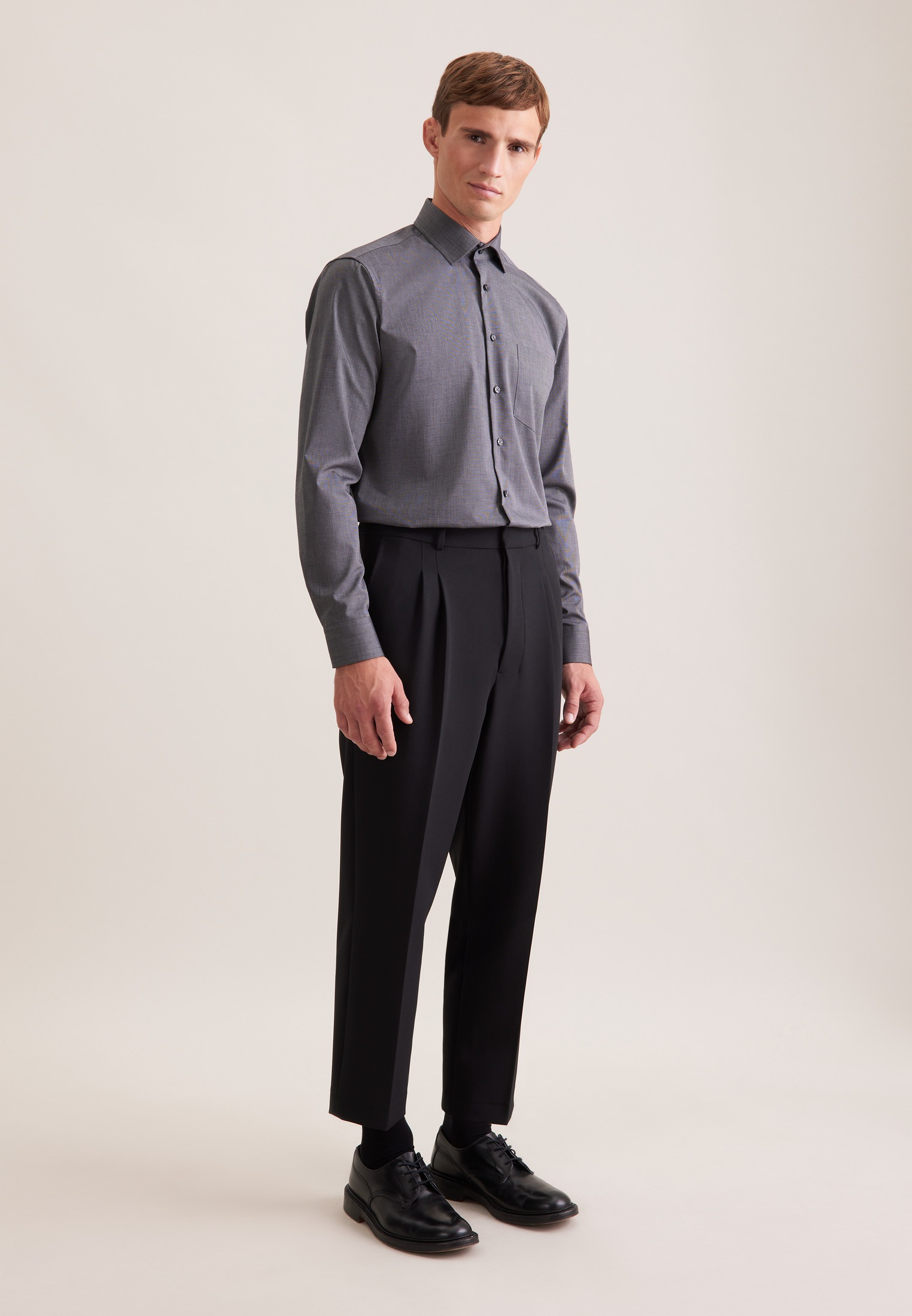 Businesshemd SEIDENSTICKER "Schwarze Rose", Herren, Gr. 6XL (54), normale Ärmellängen, grau, 100% Baumwolle, unifarben, regular fit, 2-Knopf-Manschette, Hemden, Regular 1/1 Kentkragen Uni 2